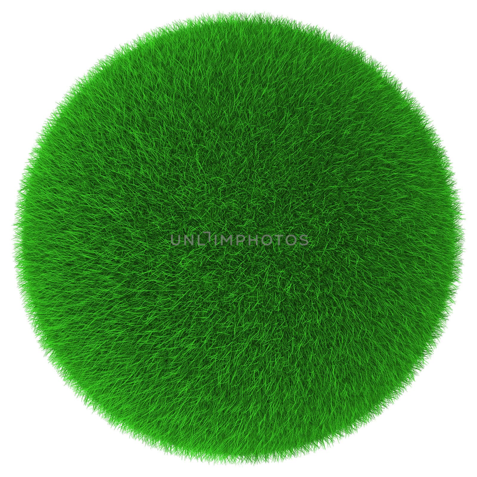 Ball object covered with grass isolated on white background