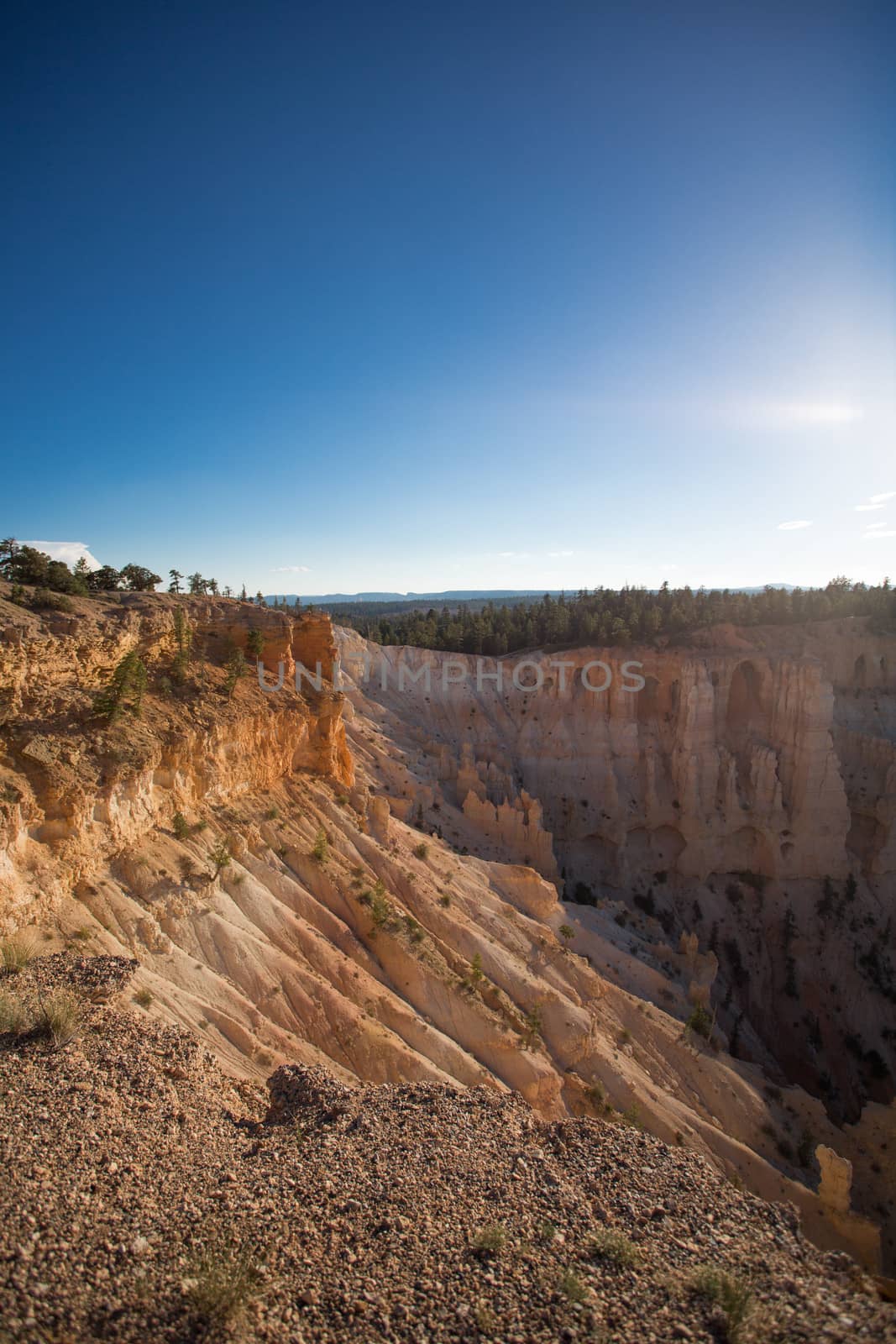 View to one of the amphitheatres of Bryce Canyon late afternoon with sunset