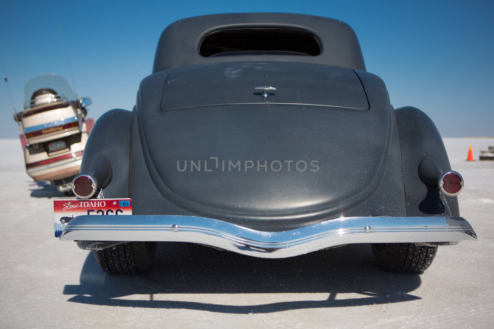 BONNEVILLE SALT FLATS, UTAH, SEPTEMBER 8: Back side of an American Hot Rod painted in black during the World of Speed 2012.