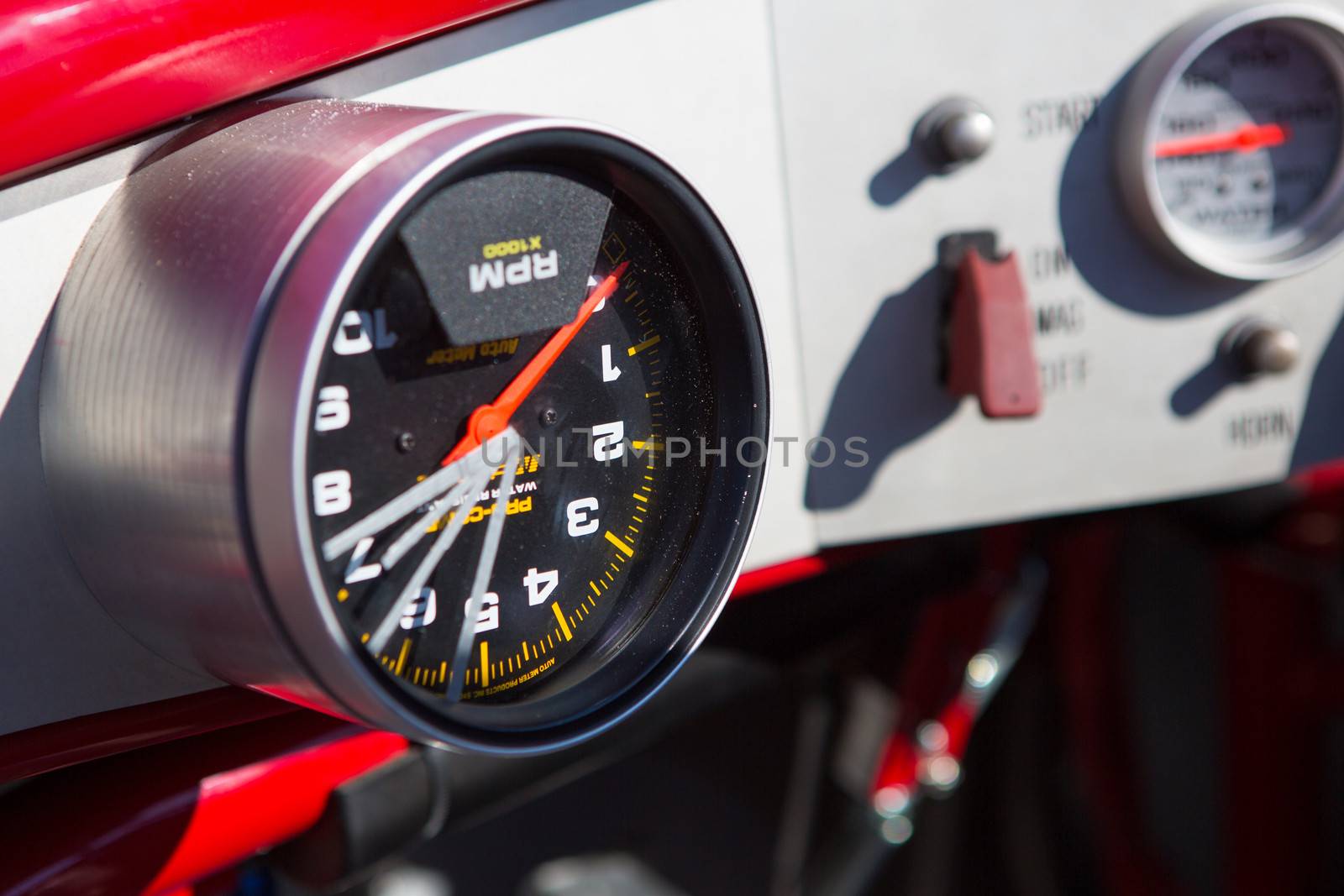 SALT LAKE, UT - SEPTEMBER 8: Detail of a reversed speedometer of an unidentified car during the World of Speed at Bonneville Salt Flats Recreation Area Utah USA, 2012.