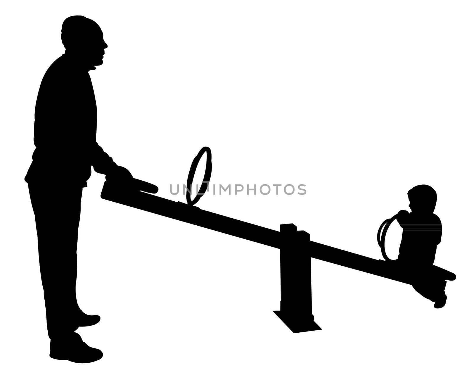 father and boy playing, seesaw, silhouette vector by Dr.G