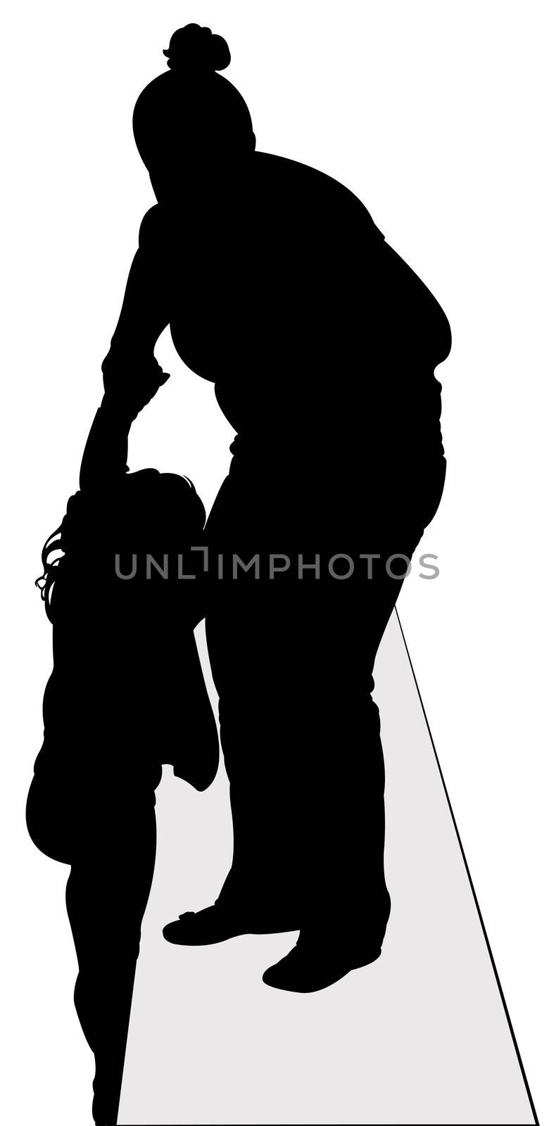 mother pulling her daughter at platform,silhouette vector by Dr.G