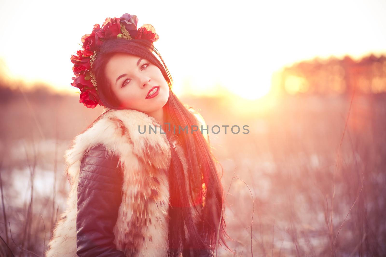 Young woman in fur vest by Kor