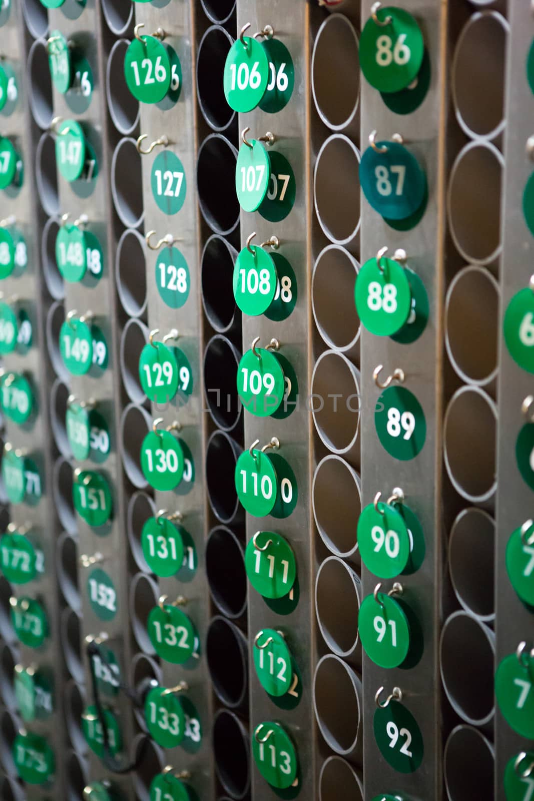 View of green repeated numbers on a wall in a hotel in San Francisco, United States