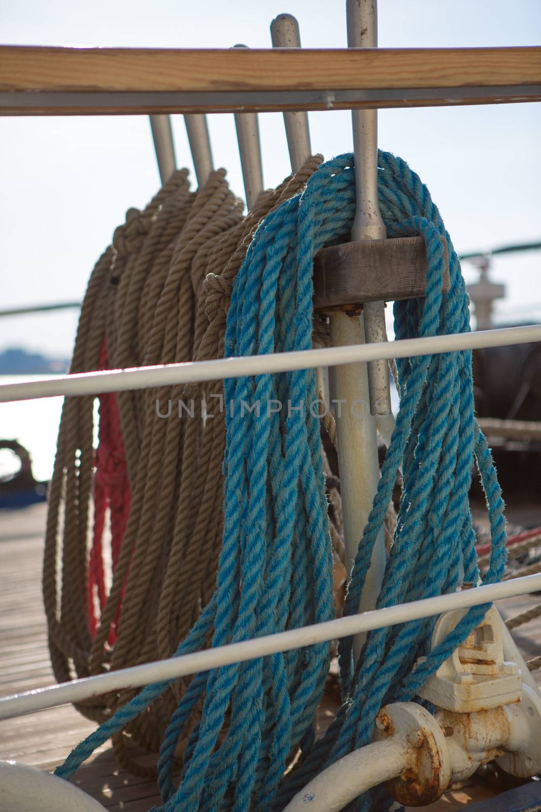Ropes on a ship early in the morning in the harbor of Goteborg in Sweden