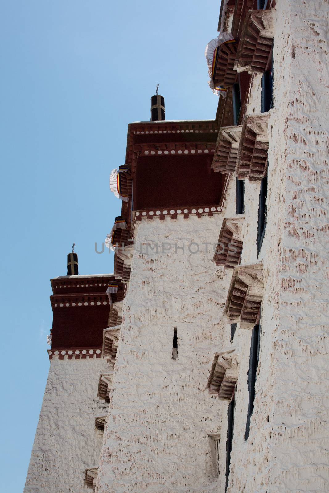 Detail of the Potala Palace in Lhasa. Historic home of the Dalai Lama. A UNESCO World Heritage site. China 2013