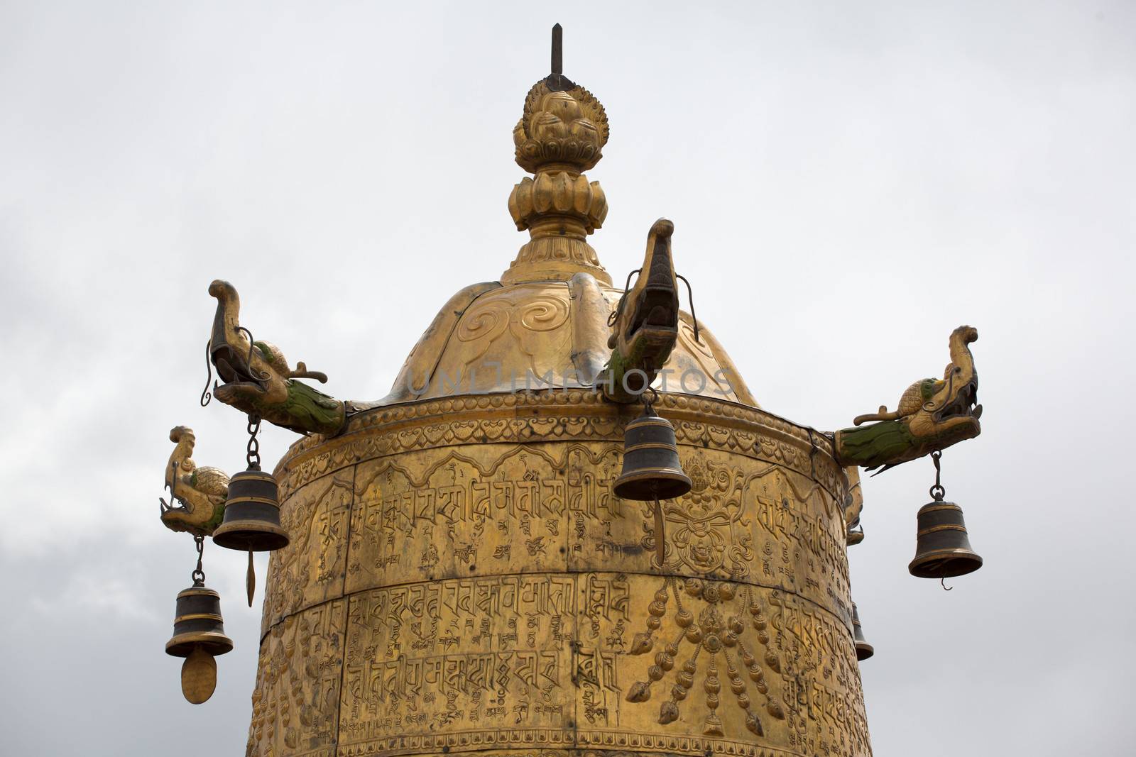 Religious gold symbol on top of a temple in Lhasa, China 2013