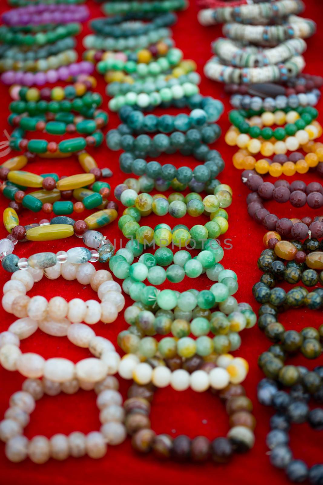Close-up of Tibetan Bracelets in a market in Tibet on the road to Kathmandu