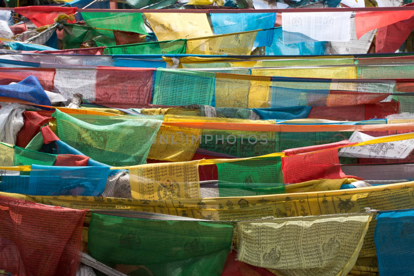 Colored Pray flags in Tibet on the Friendship highway.