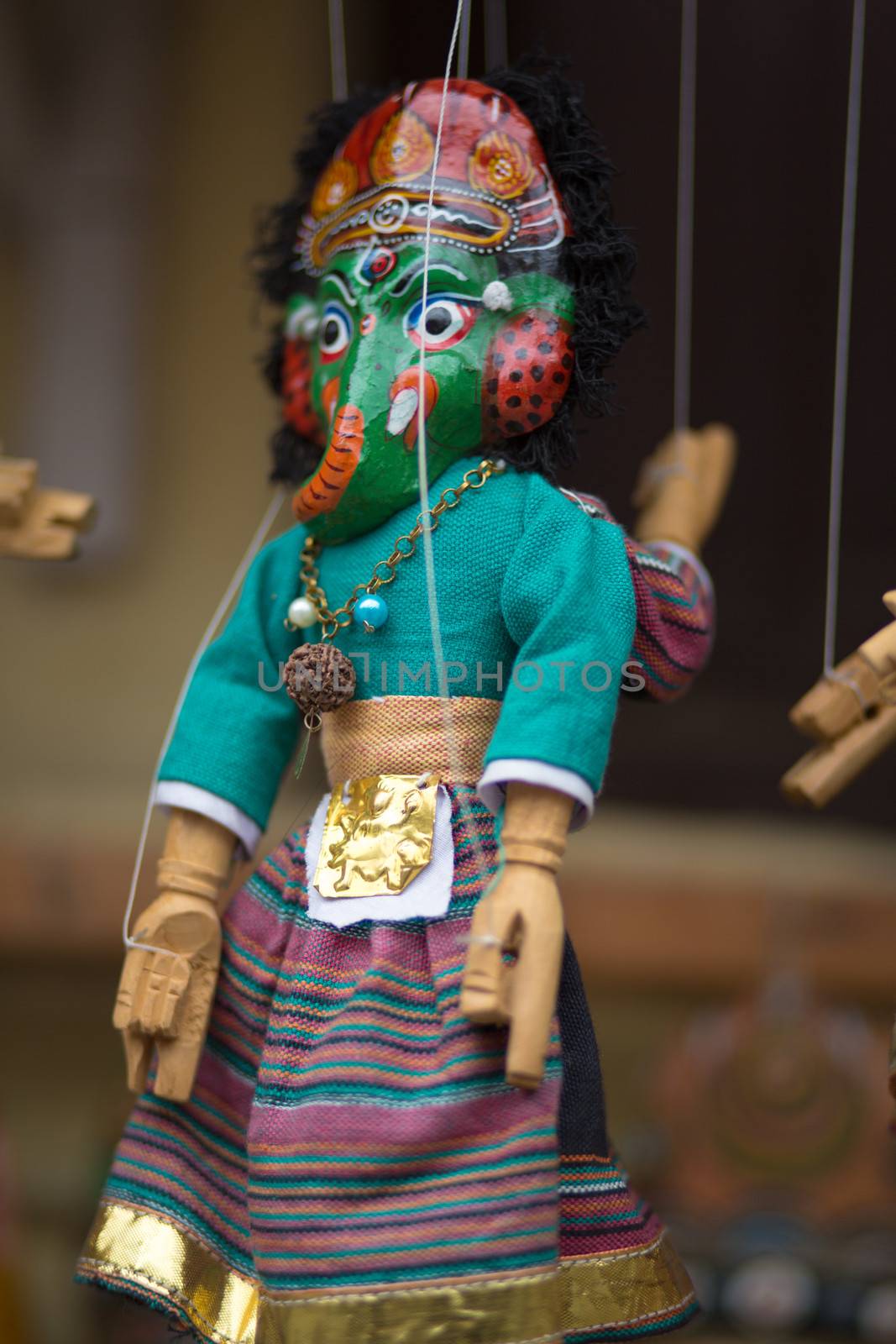 Blue puppet on a string in a market in Kathmandu, Nepal