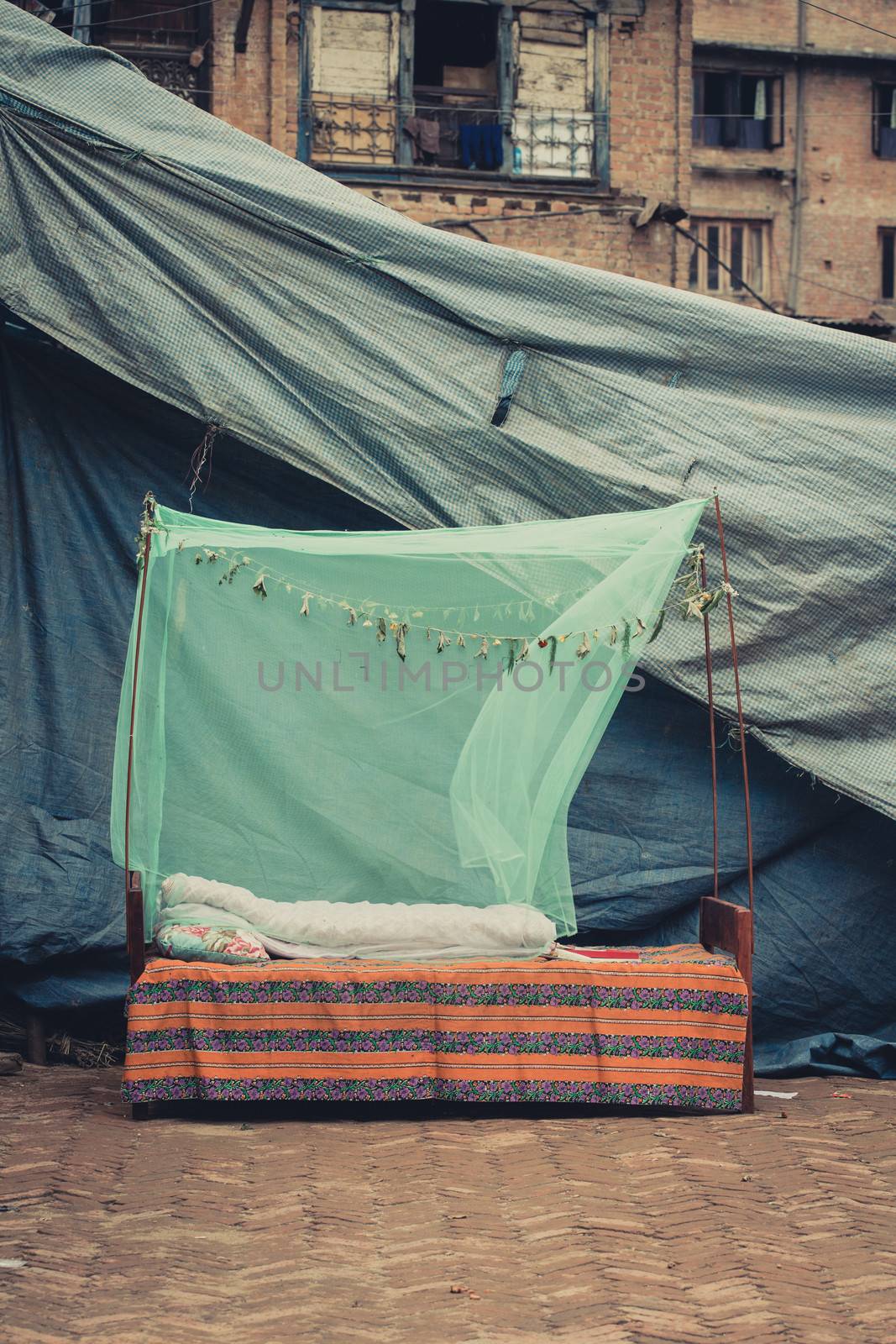 Abandoned bed in the street of Bhaktapur in Nepal, 2013.