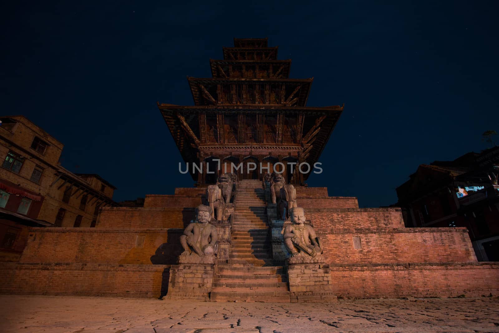 Temple in Bhaktapur at night by watchtheworld