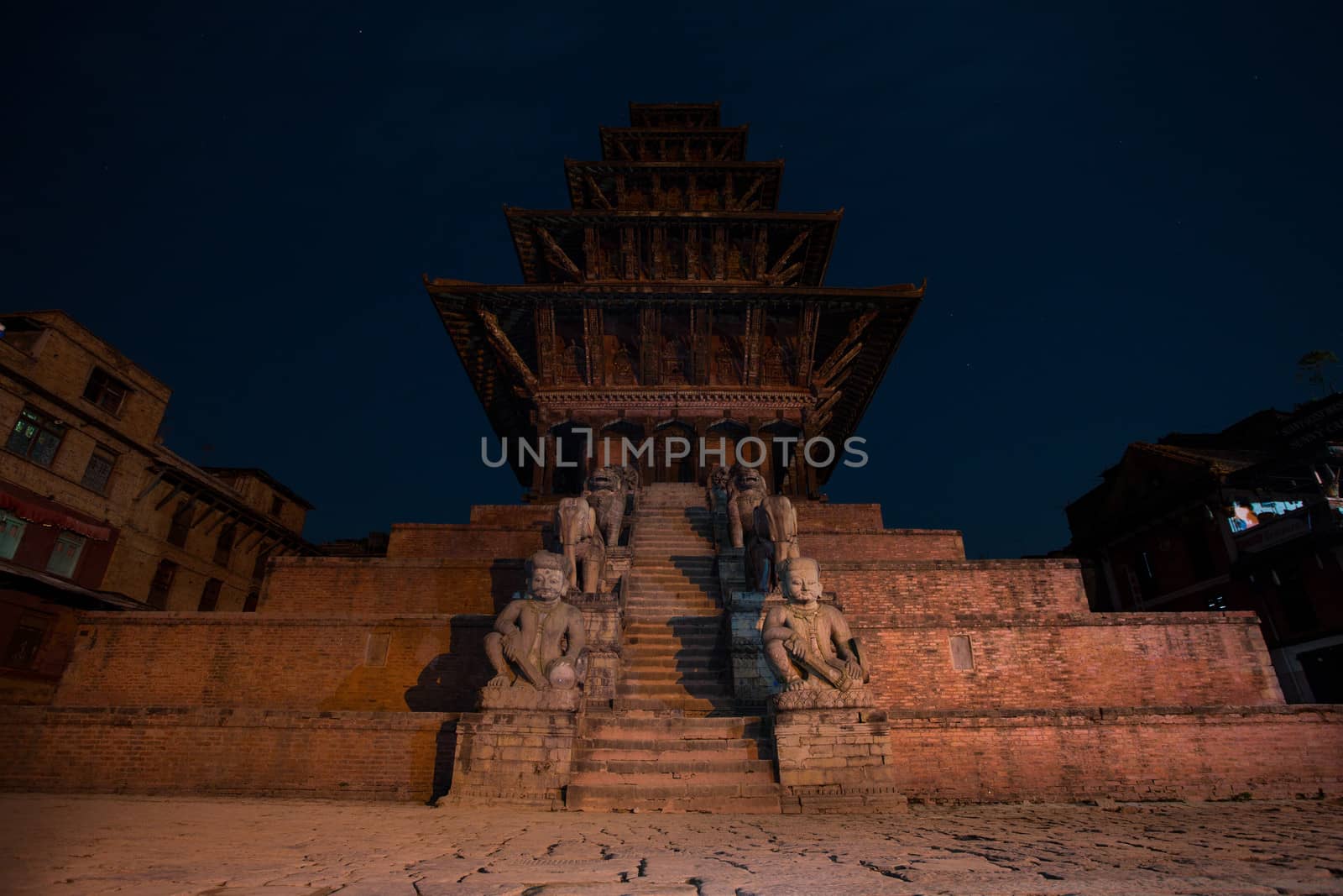 Temple in Bhaktapur taken at night with long time expure. The old city of Bhaktapur is a protect UNESCO Heritage Site. nepal 2013.