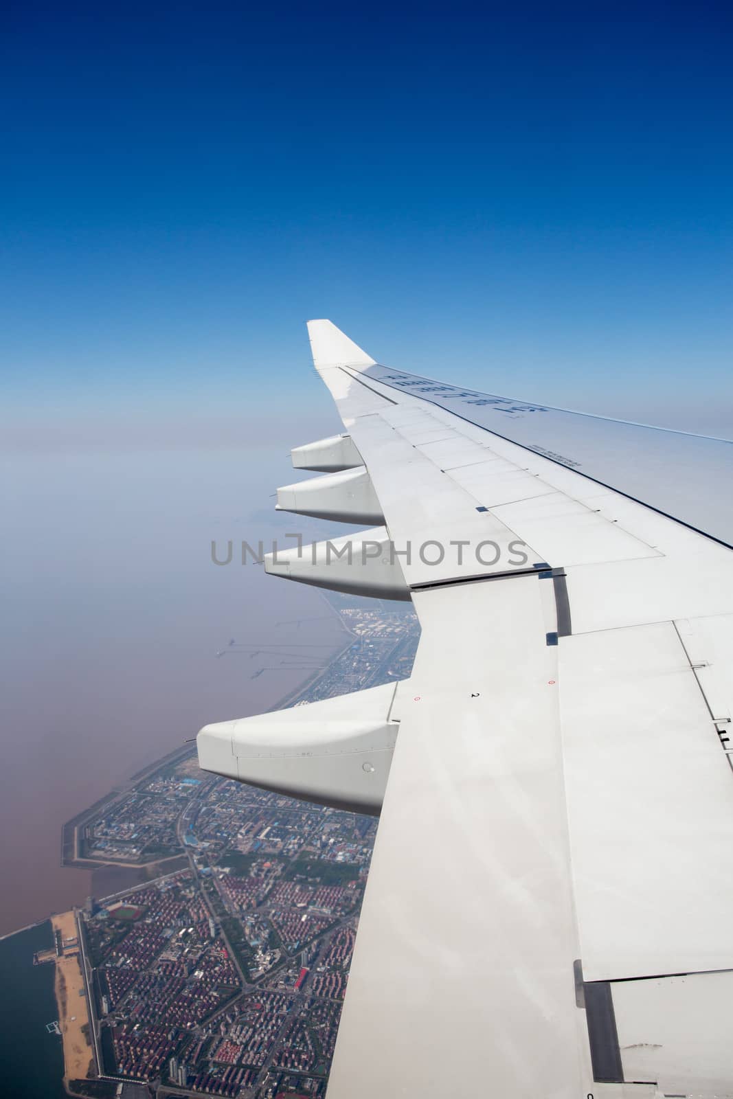 View of Shanghai from a plane before arriving in Pudong International Airport