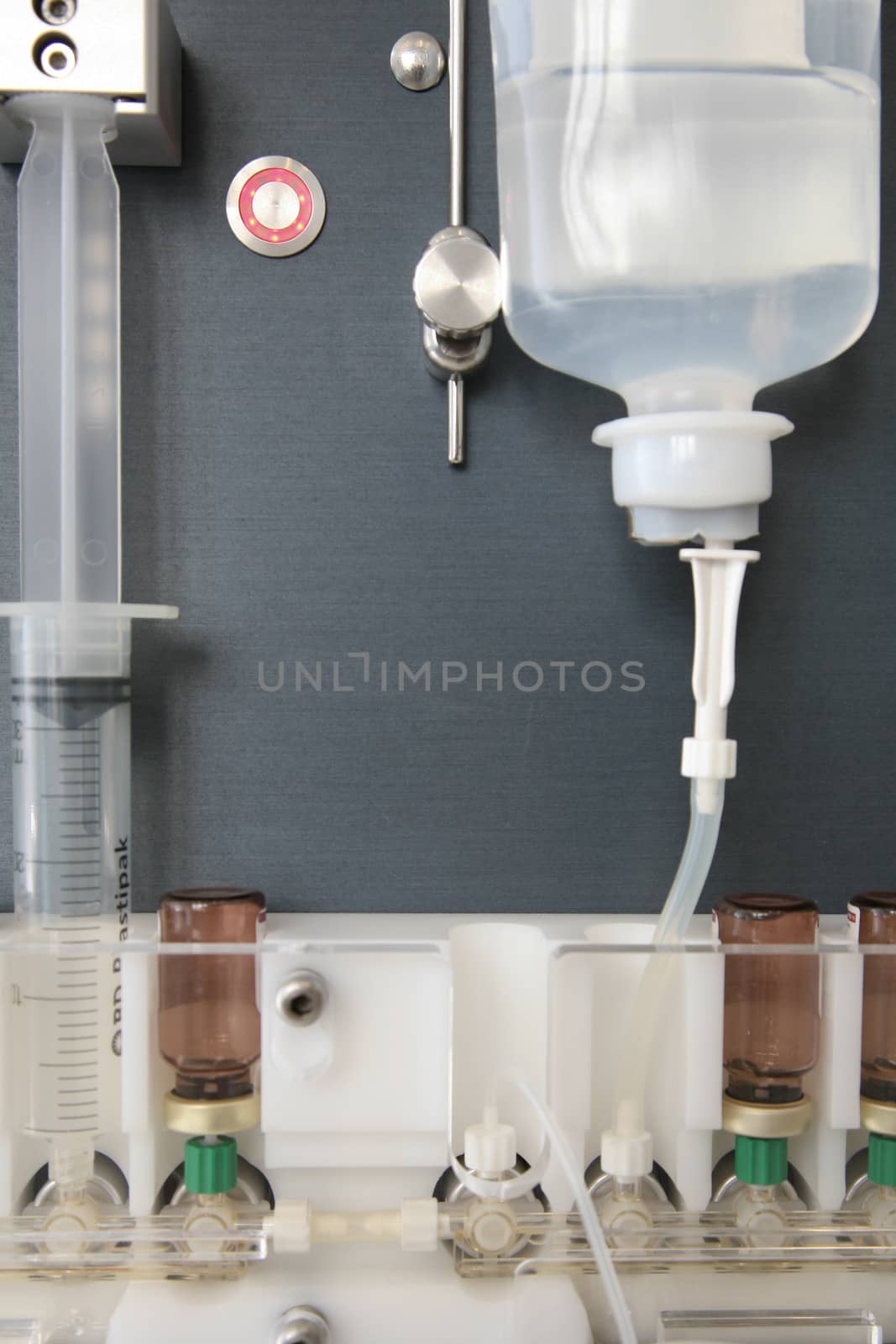 Syringes closeup and medical equipment in a laboratory at the university.