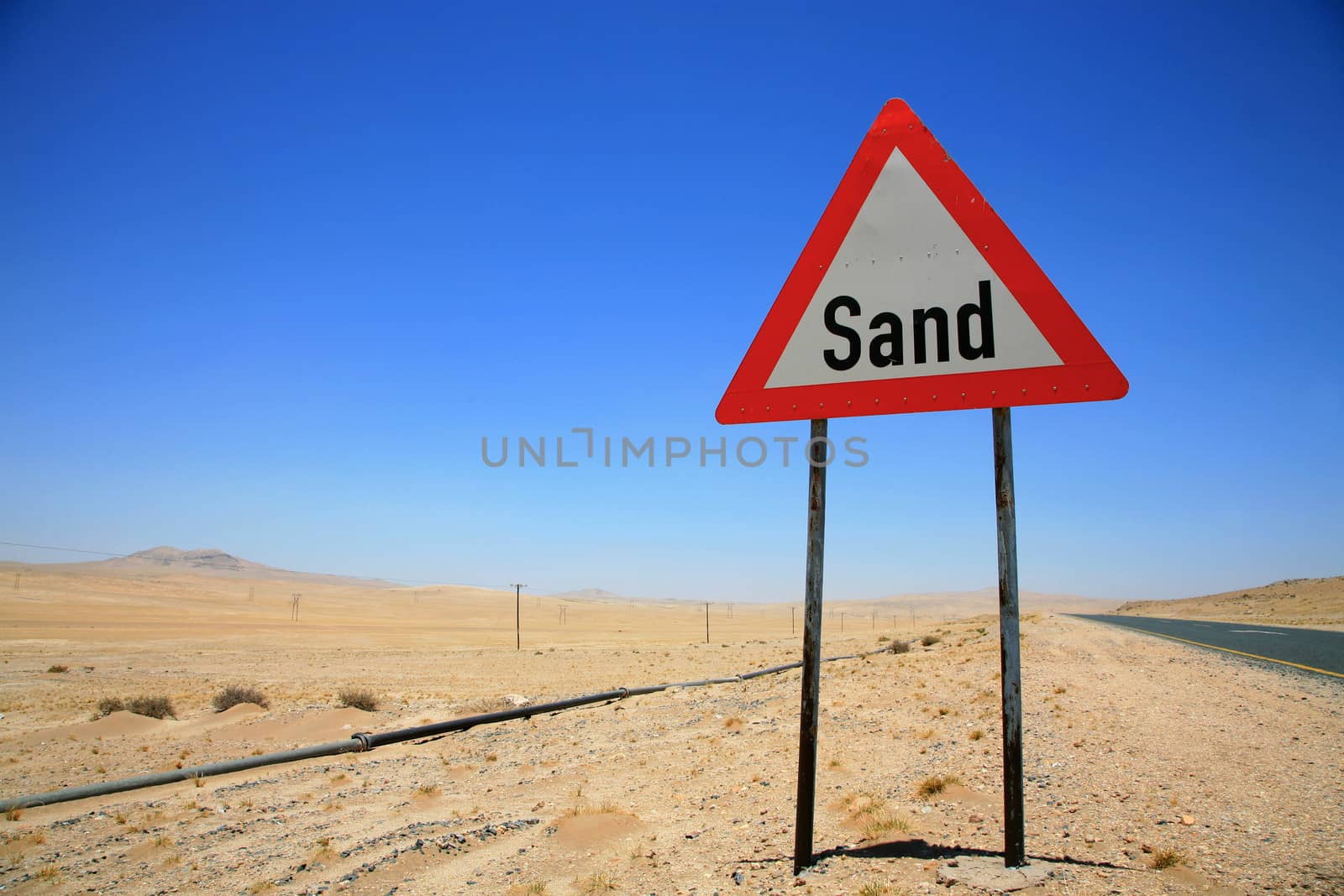 Danger road sign on the way to Luderitz, Namibia