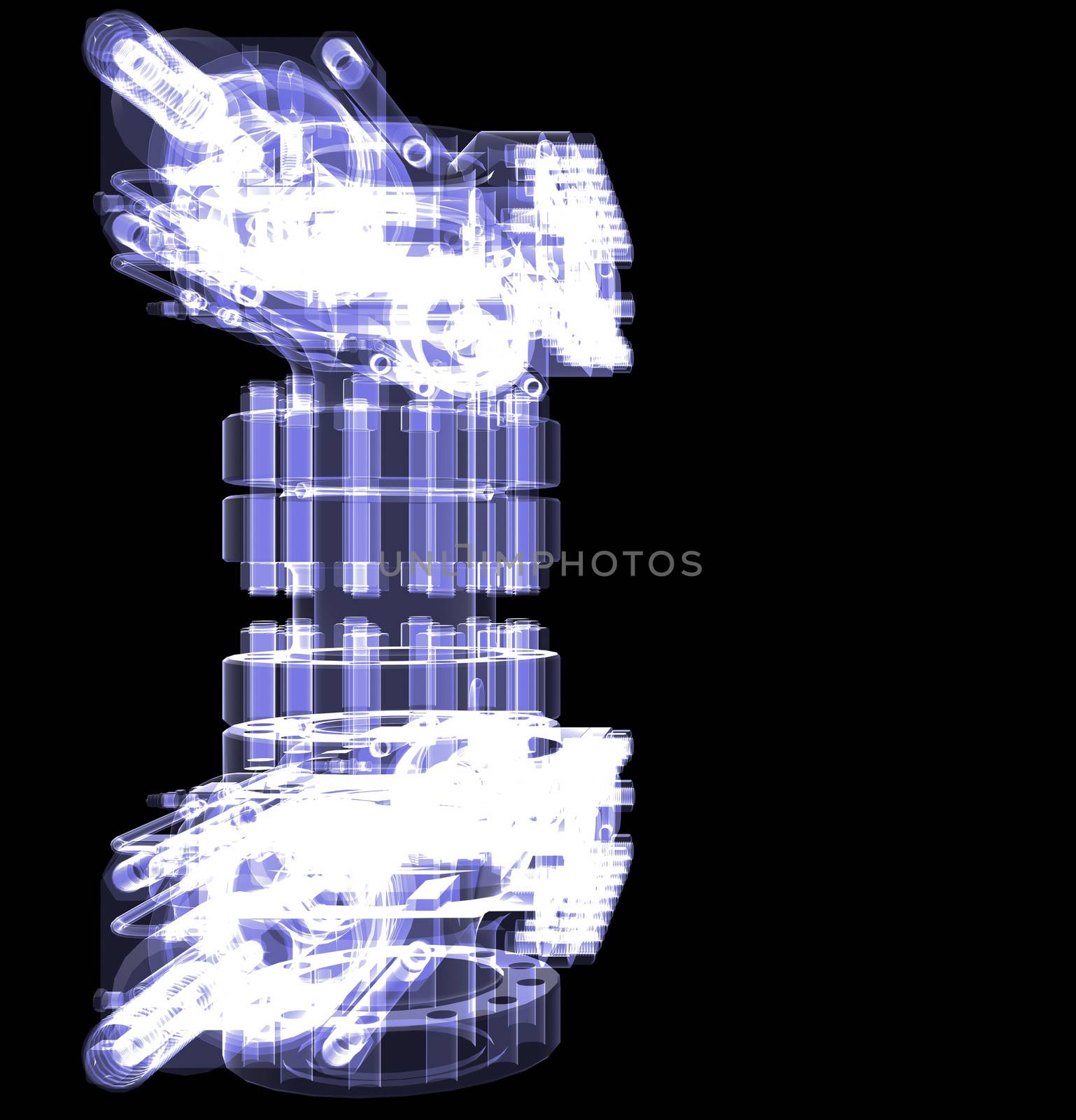 Industrial equipment. X-Ray render isolated on a black background