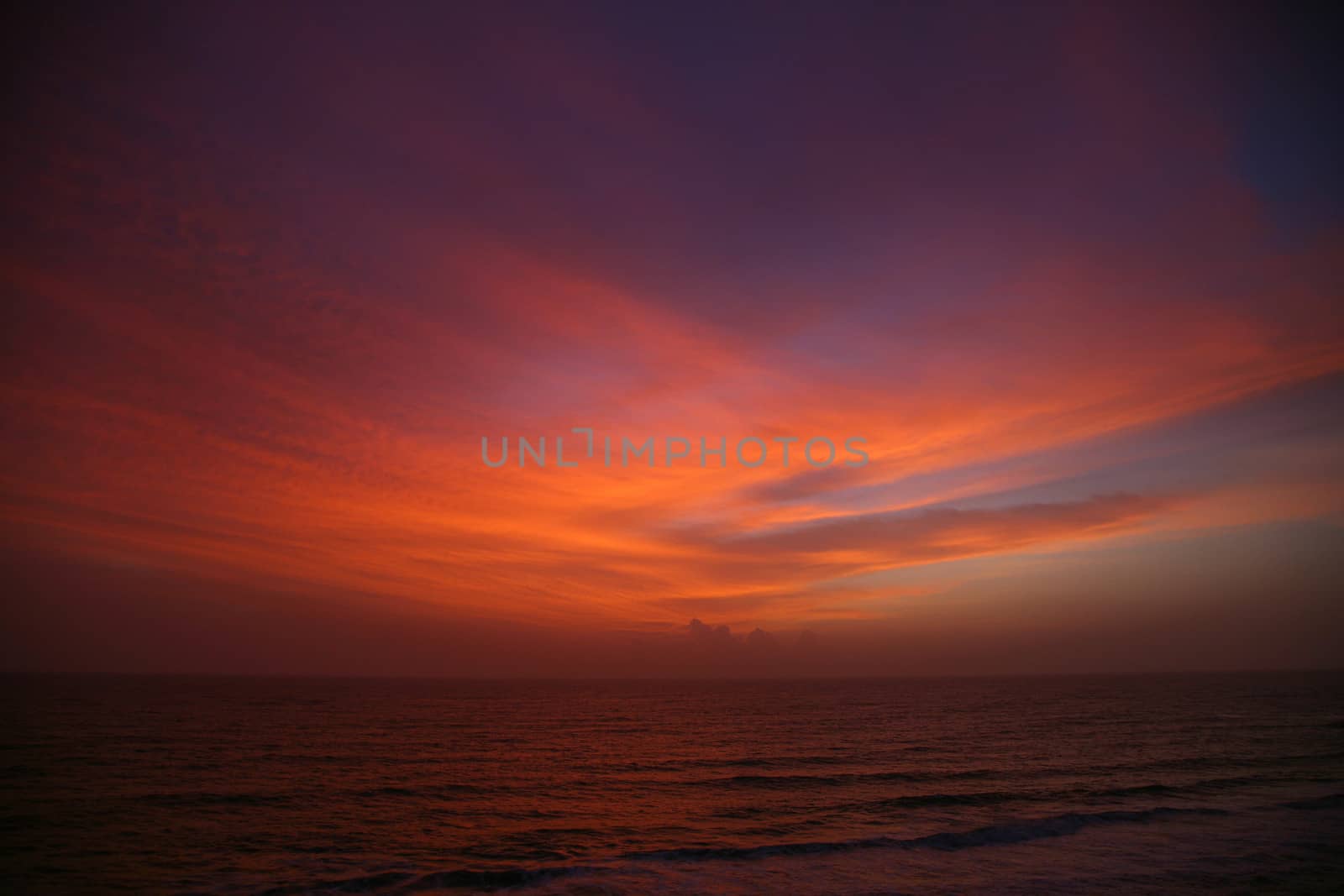 Sunset on Varkala and the Arabic Sea, India.