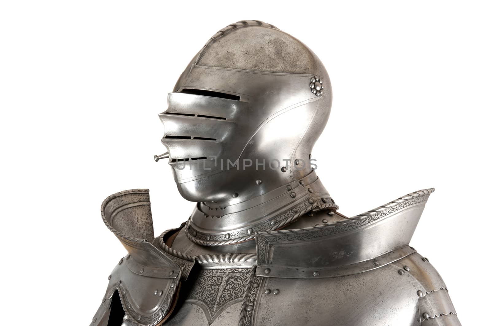 Armour of the medieval knight. Metal protection of the soldier against the weapon of the opponent