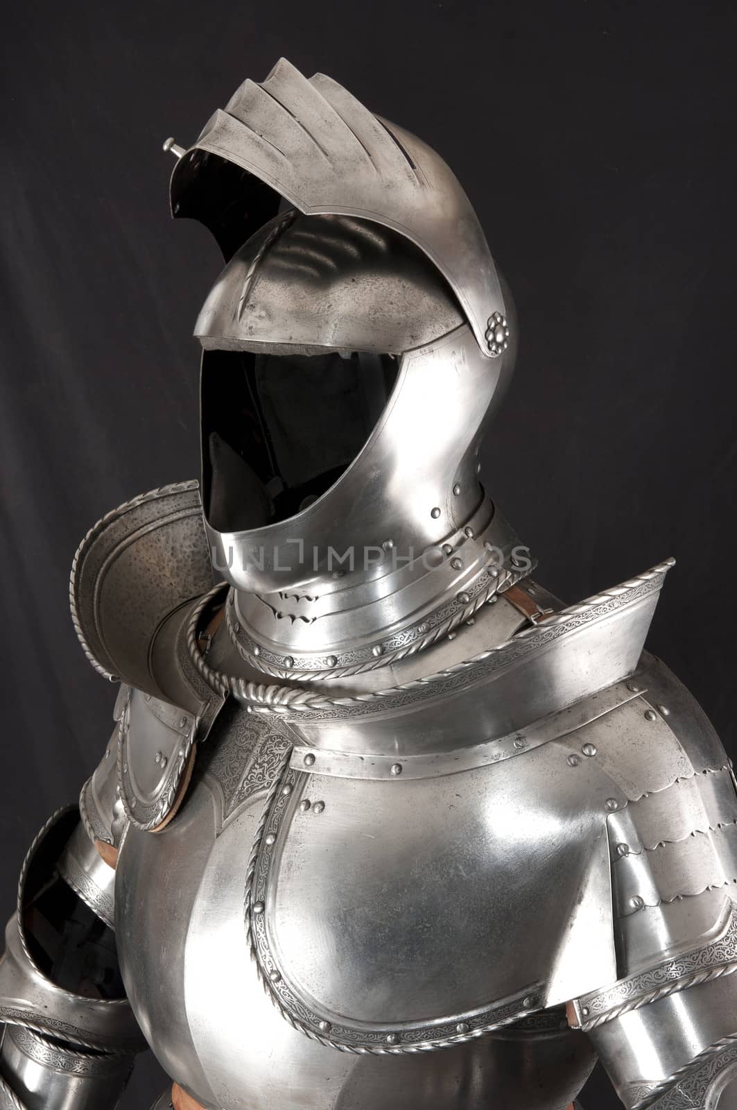 Armour of the medieval knight. Metal protection of the soldier against the weapon of the opponent