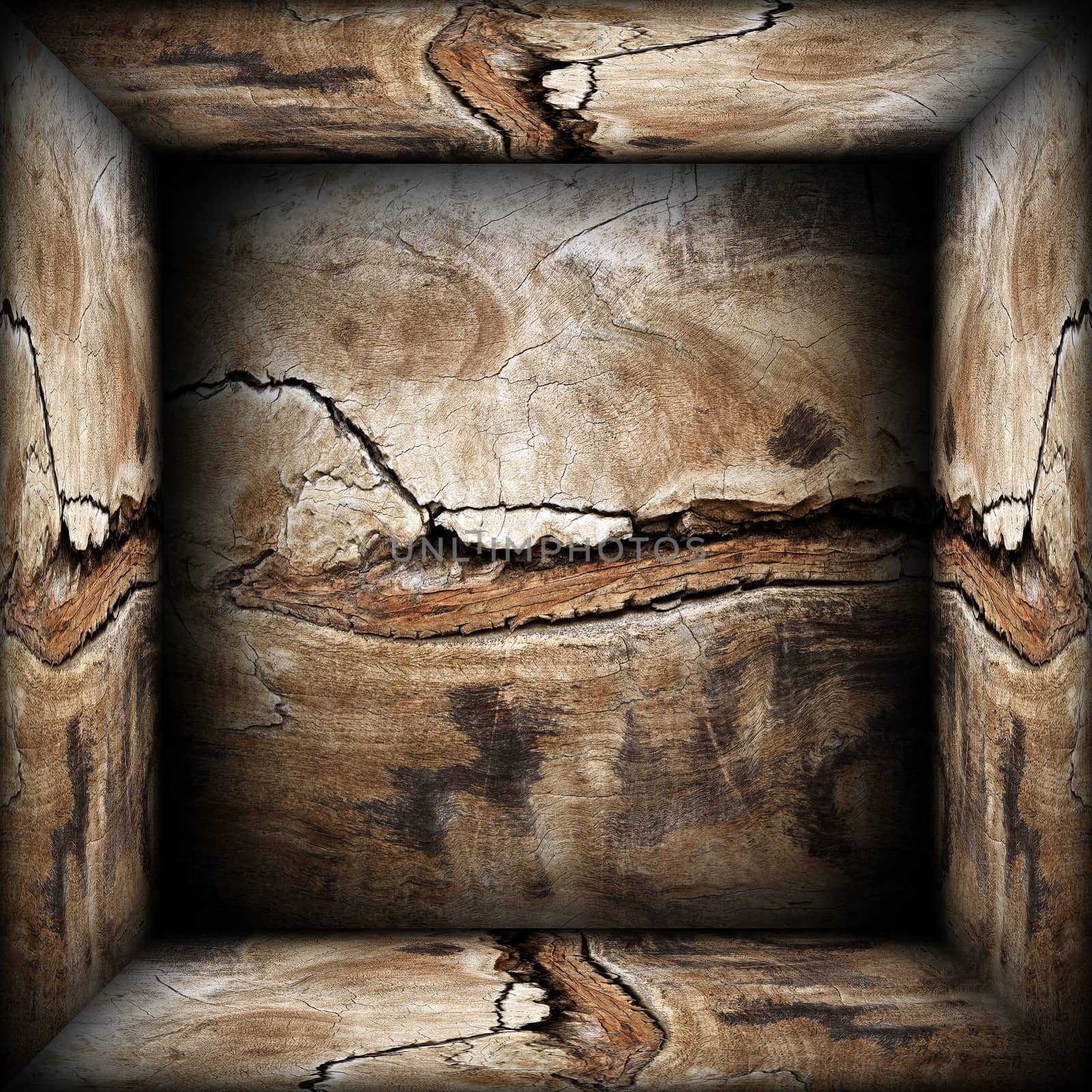 abstract 3d wood backdrop, empty wooden box