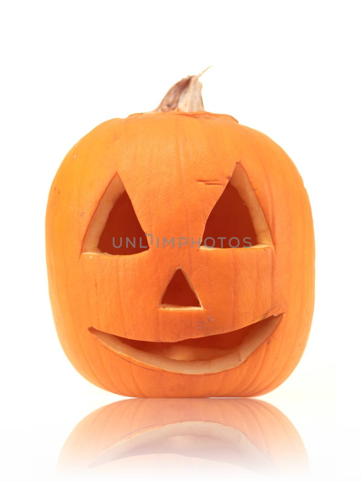 A close up shot of a halloween pumpkin