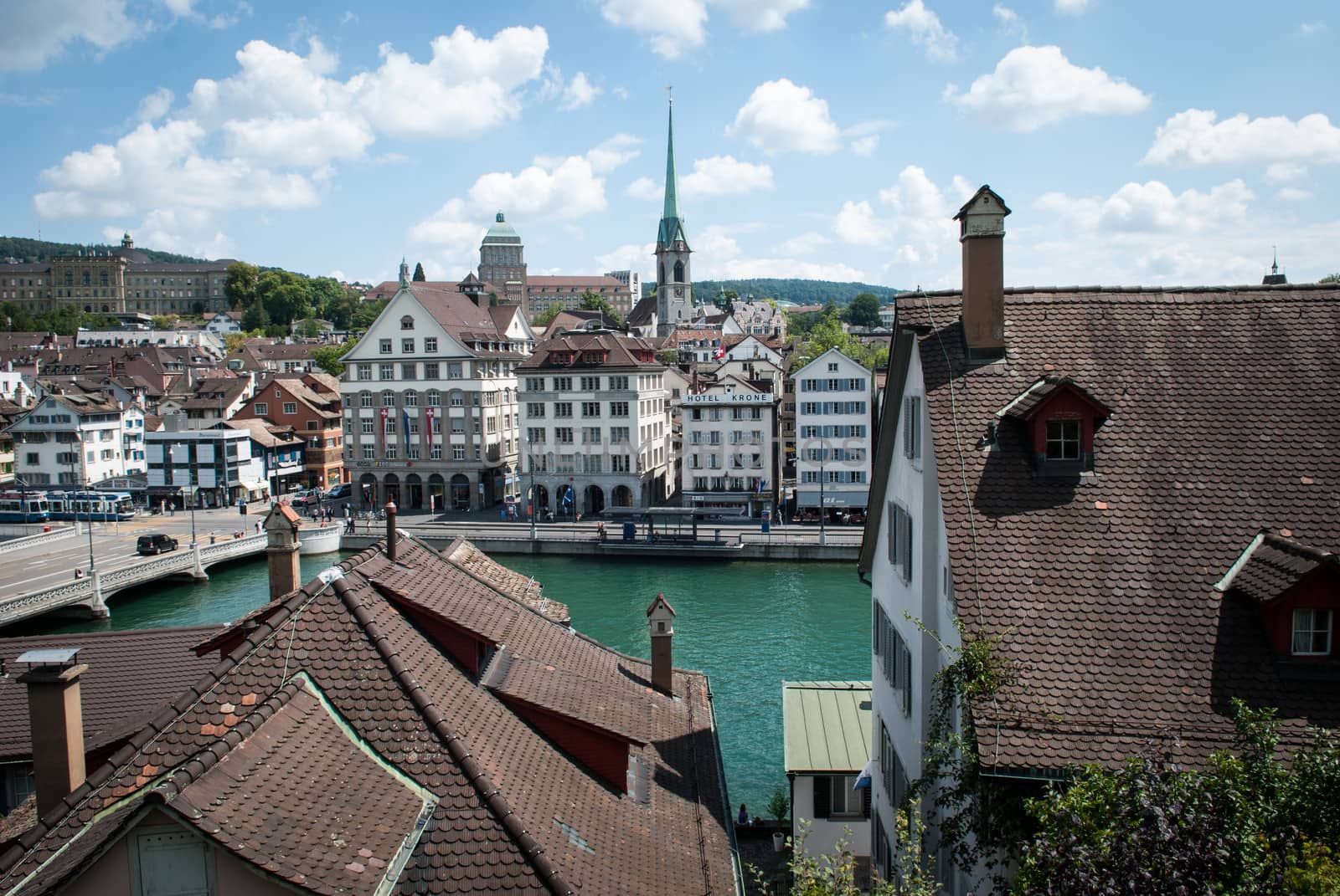 The view of Limmat embankment in Zurich