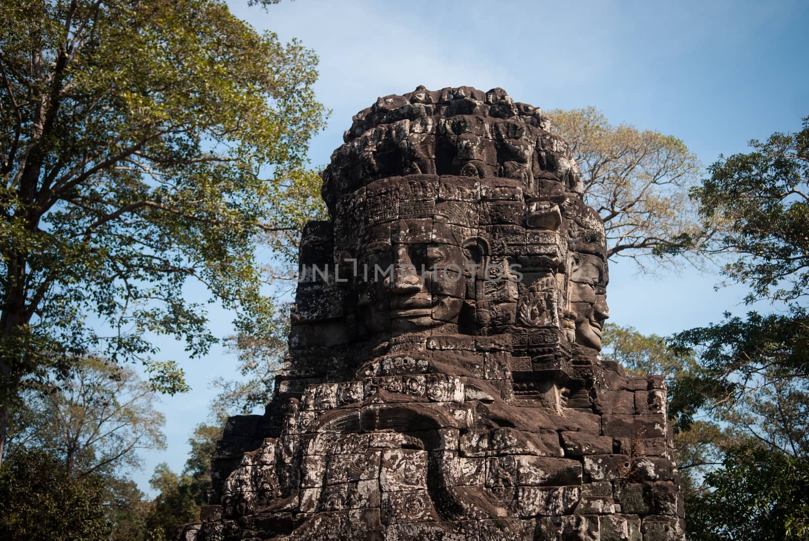 Smiling faces in Bayon Temple, Angkor, Cambodia