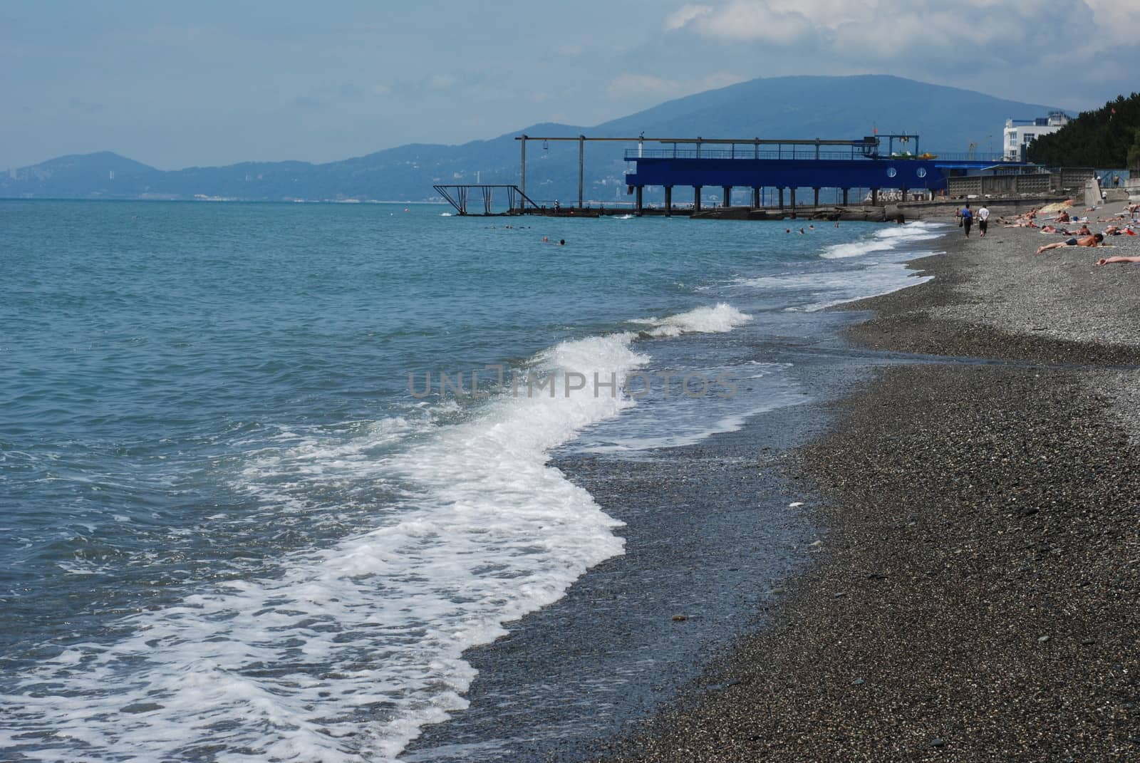 Pebble beach at the Black sea shore in Adler, Russia