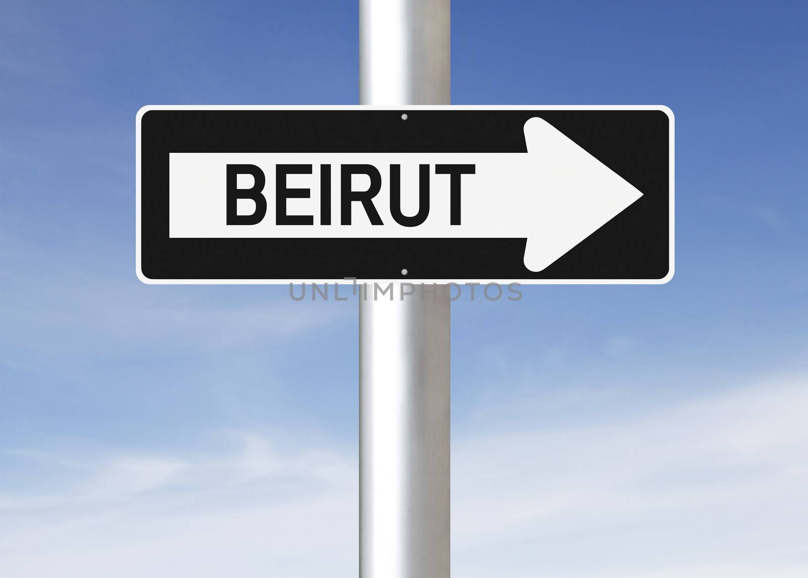 A modified one way sign indicating Beirut (Lebanon)