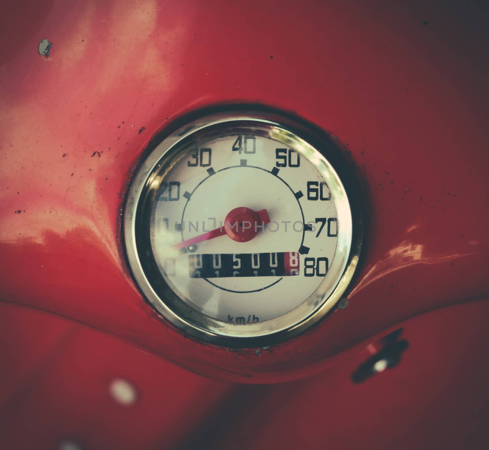 Retro Styled Image Of A Speedometer On A Vintage Italian Scooter