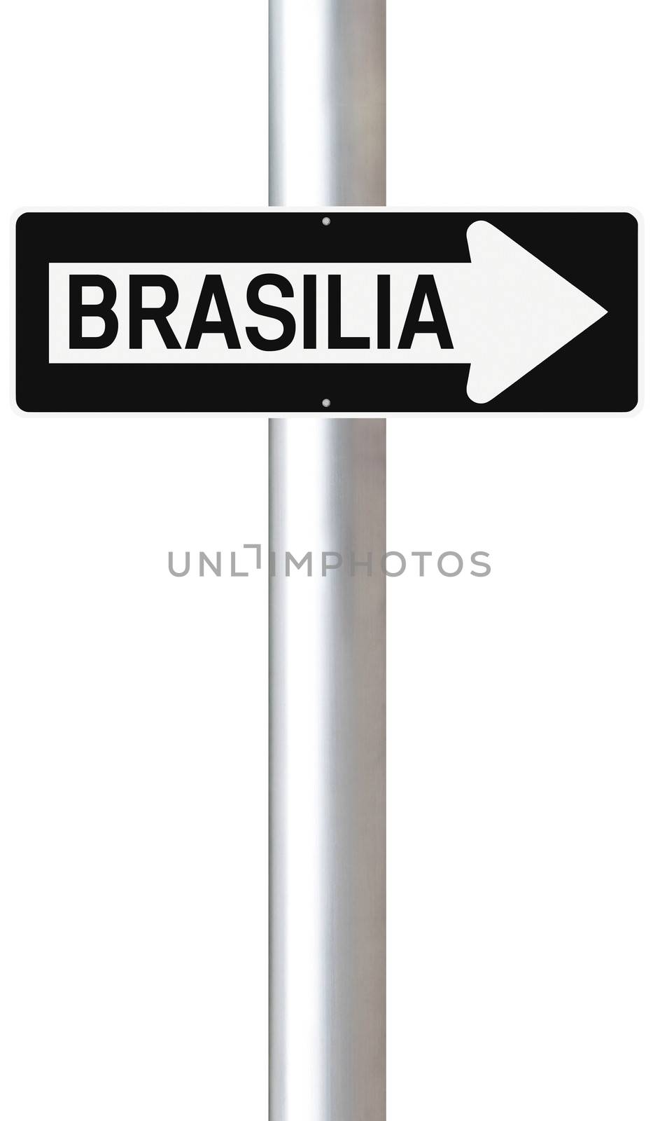 A modified one way sign indicating Brasilia (Brazil)