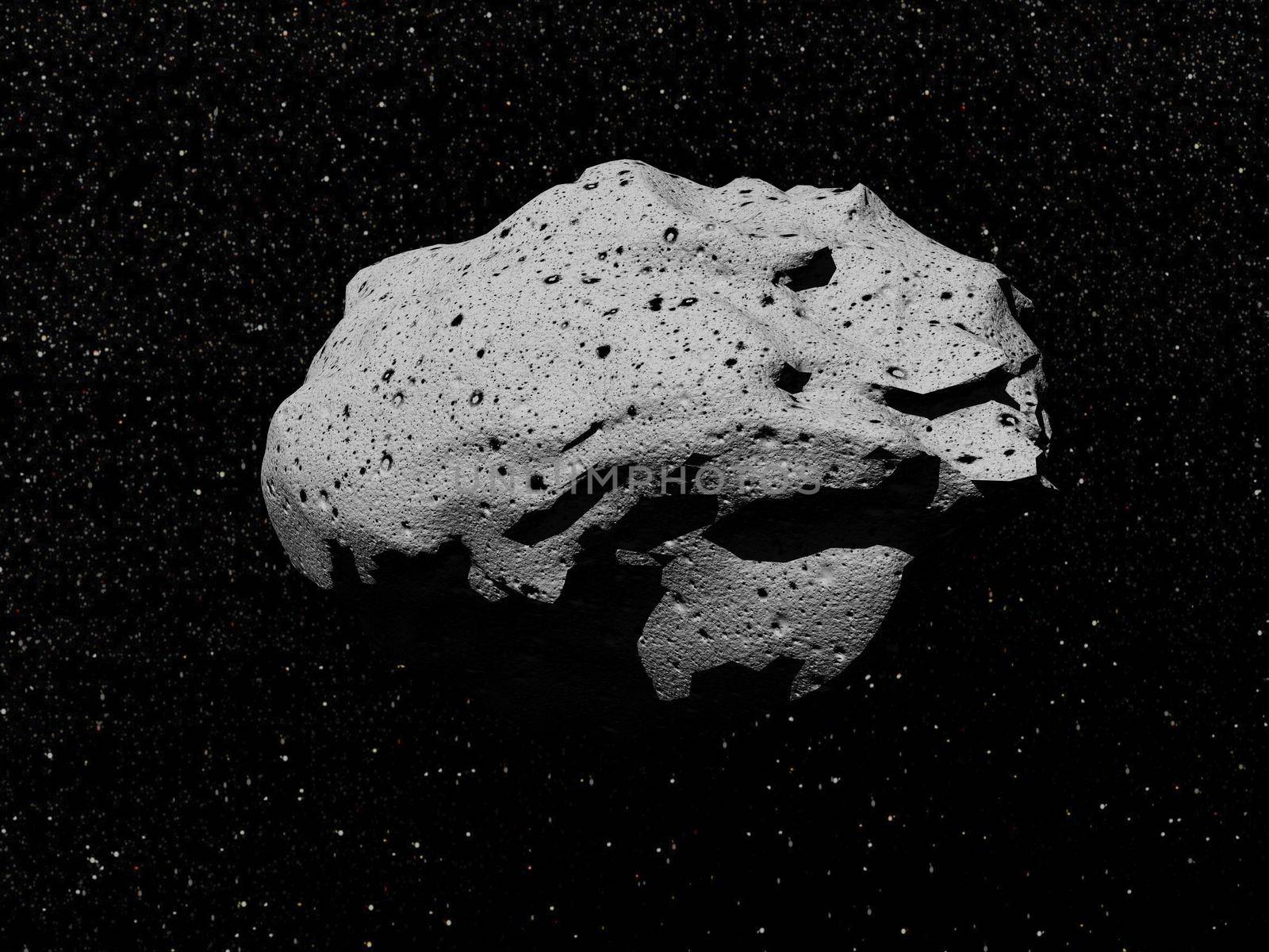 Close up on an asteroid in the universe