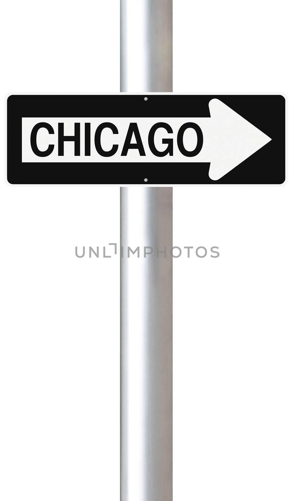 A modified one way sign indicating Chicago (USA)