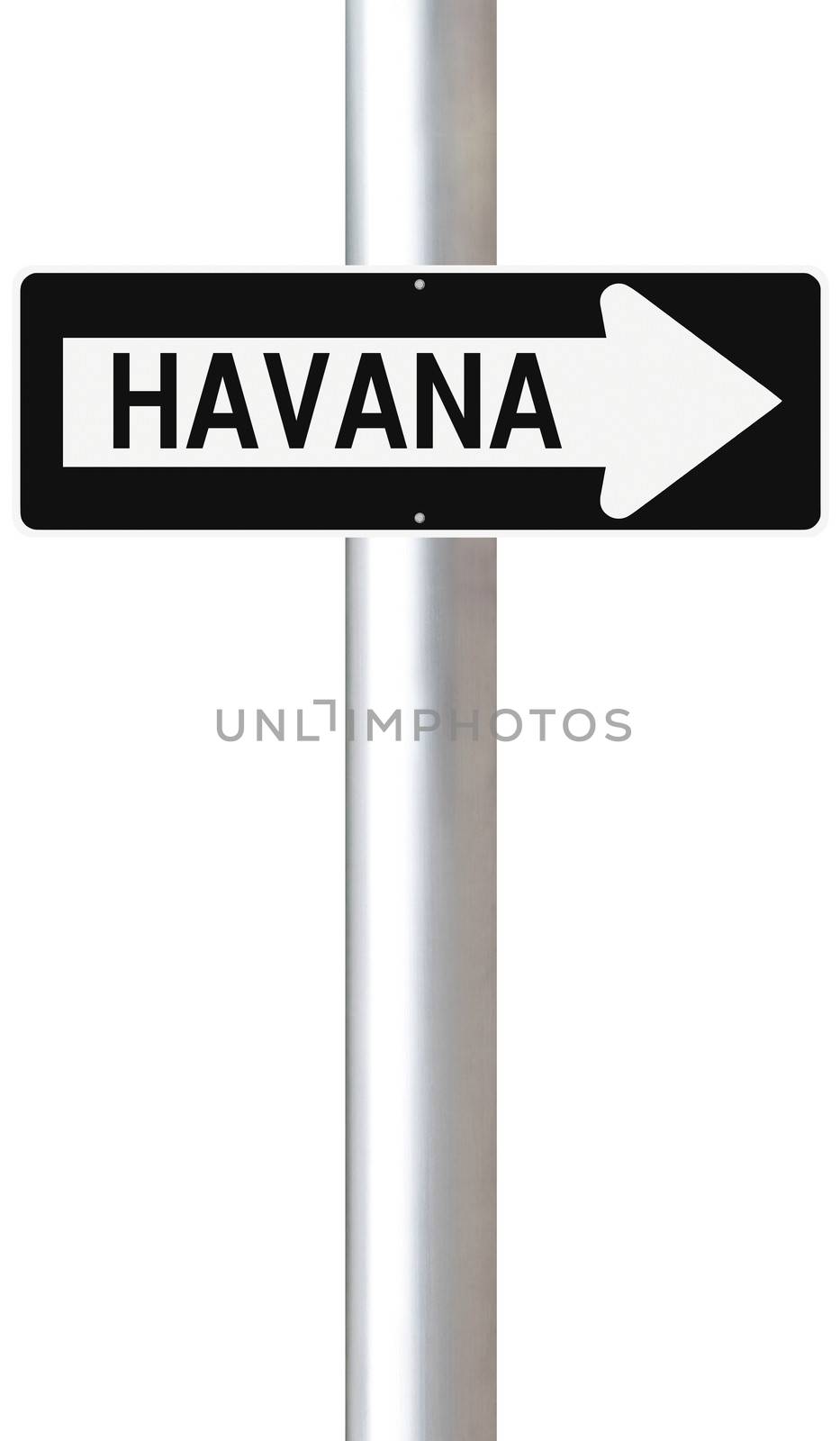 A modified one way sign indicating Havana (Cuba)