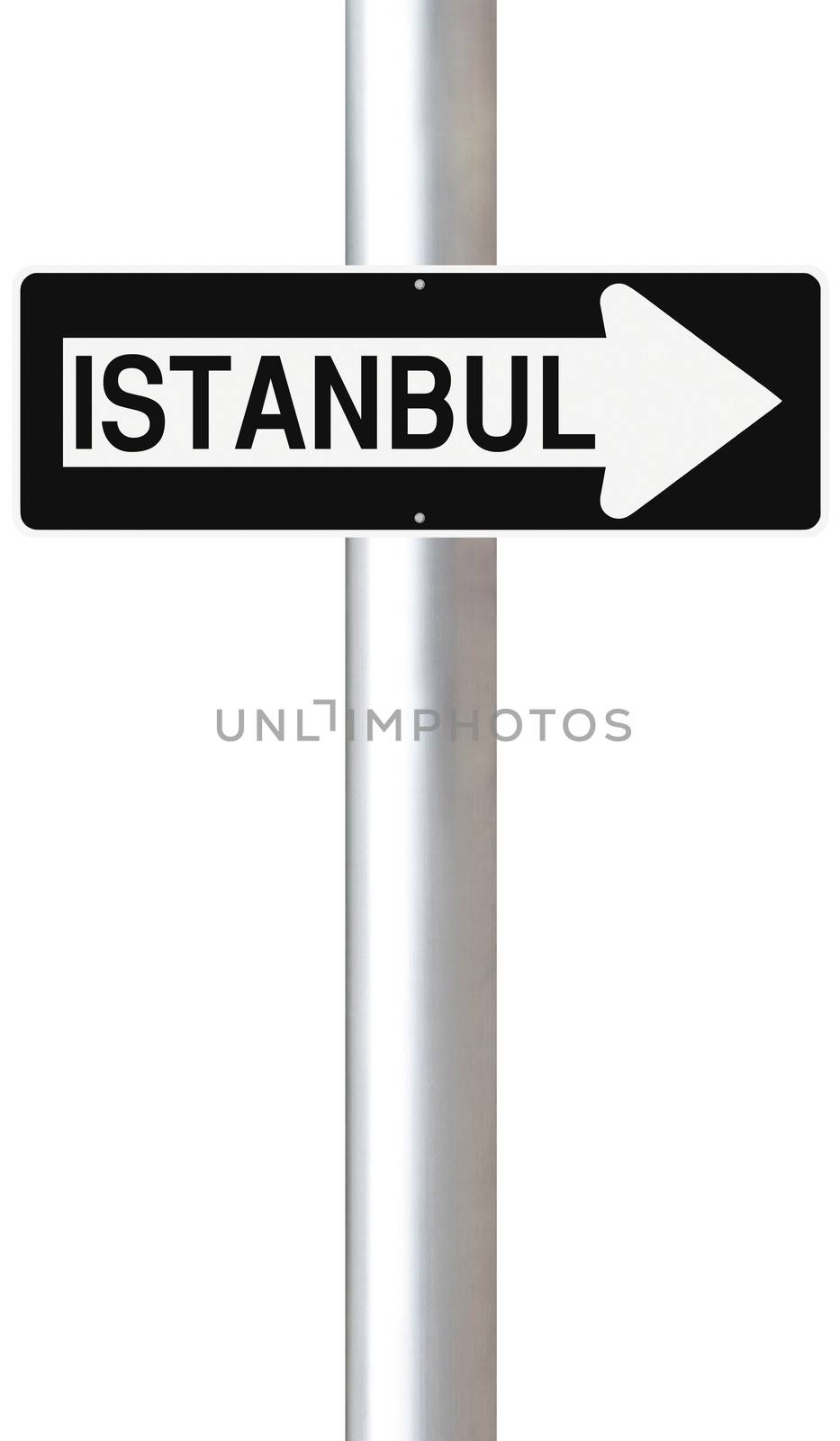 A modified one way sign indicating Istanbul (Turkey)