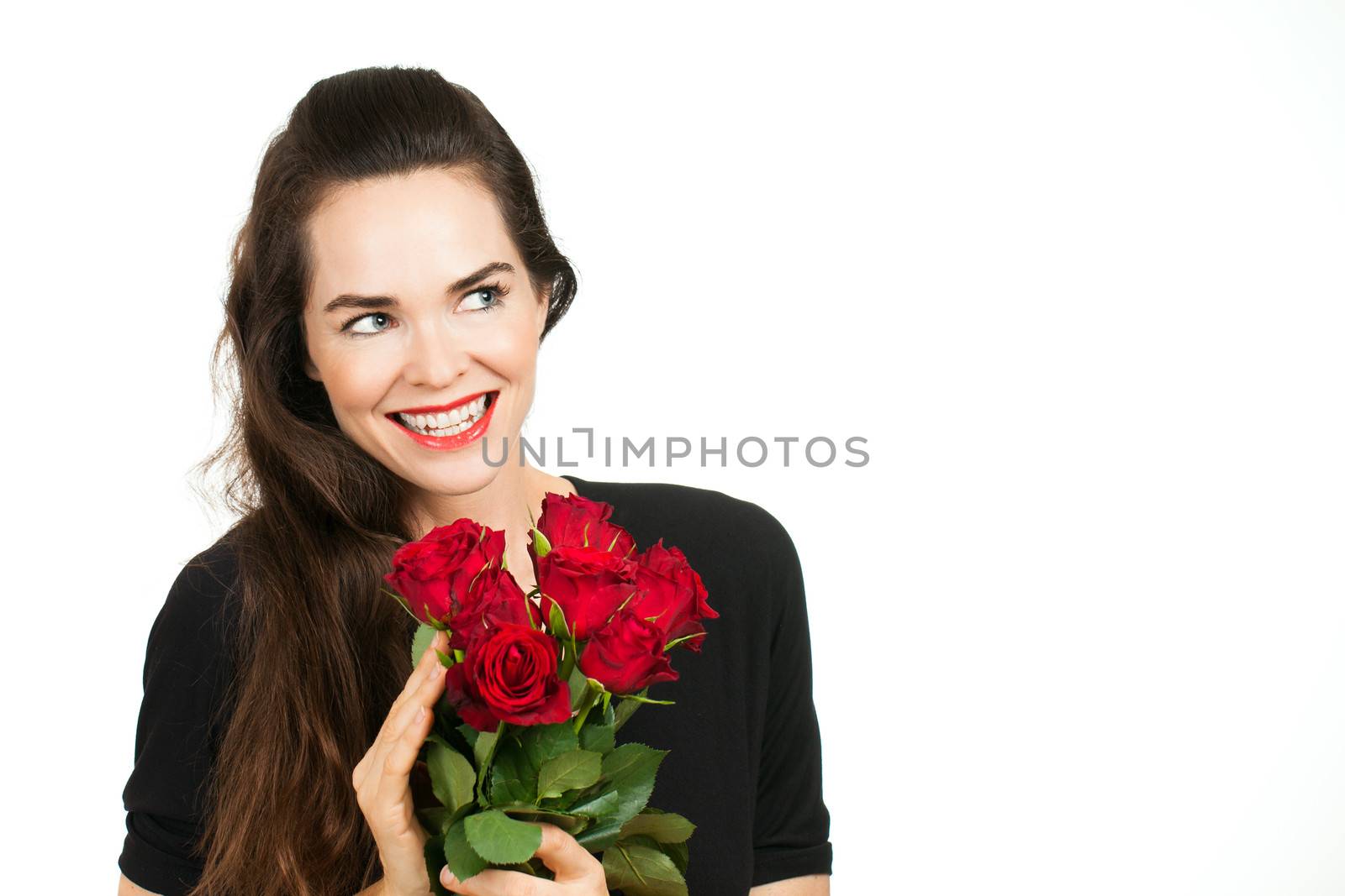 Smiling woman holding roses by Jaykayl