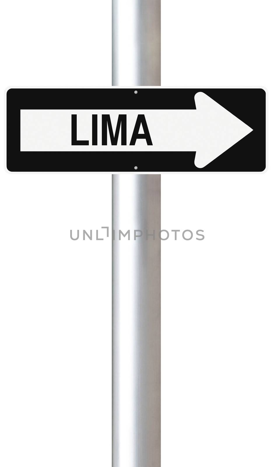 A modified one way sign indicating Lima (Peru)