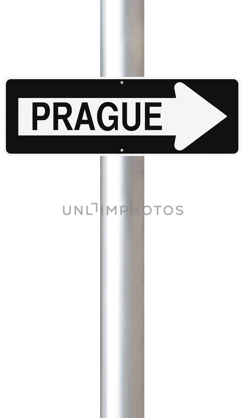 A modified one way sign indicating Prague (Czech Republic)