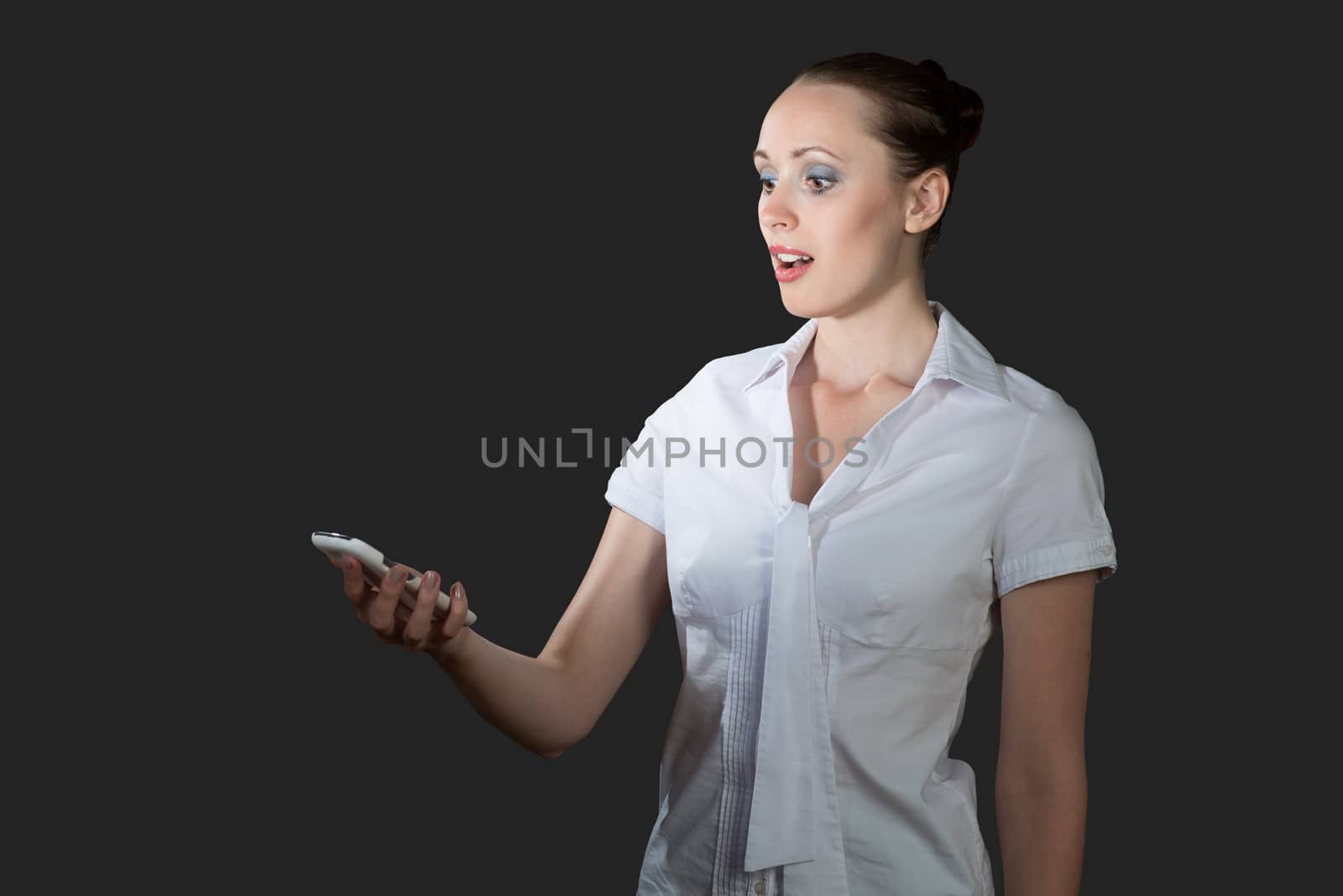 image of young business woman holding acell phone