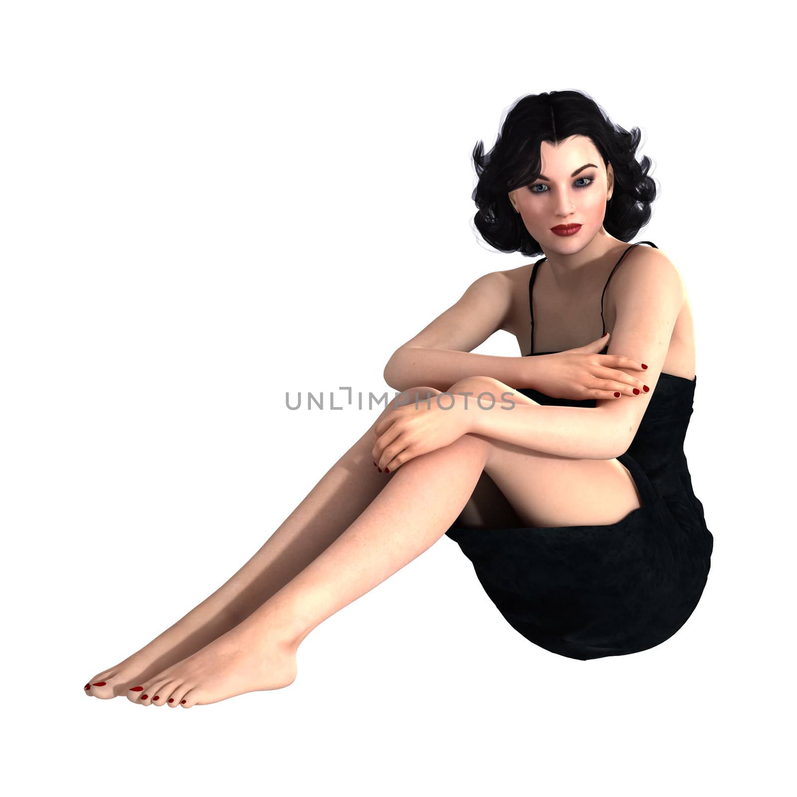 3D digital render of a beautiful woman isolated on white background