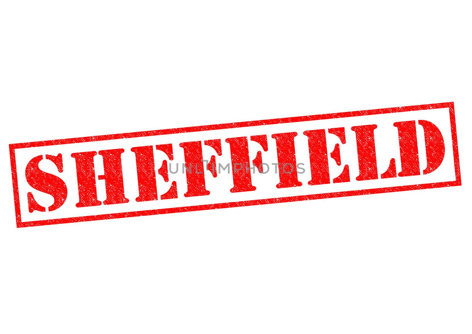 SHEFFIELD red Rubber Stamp over a white background.