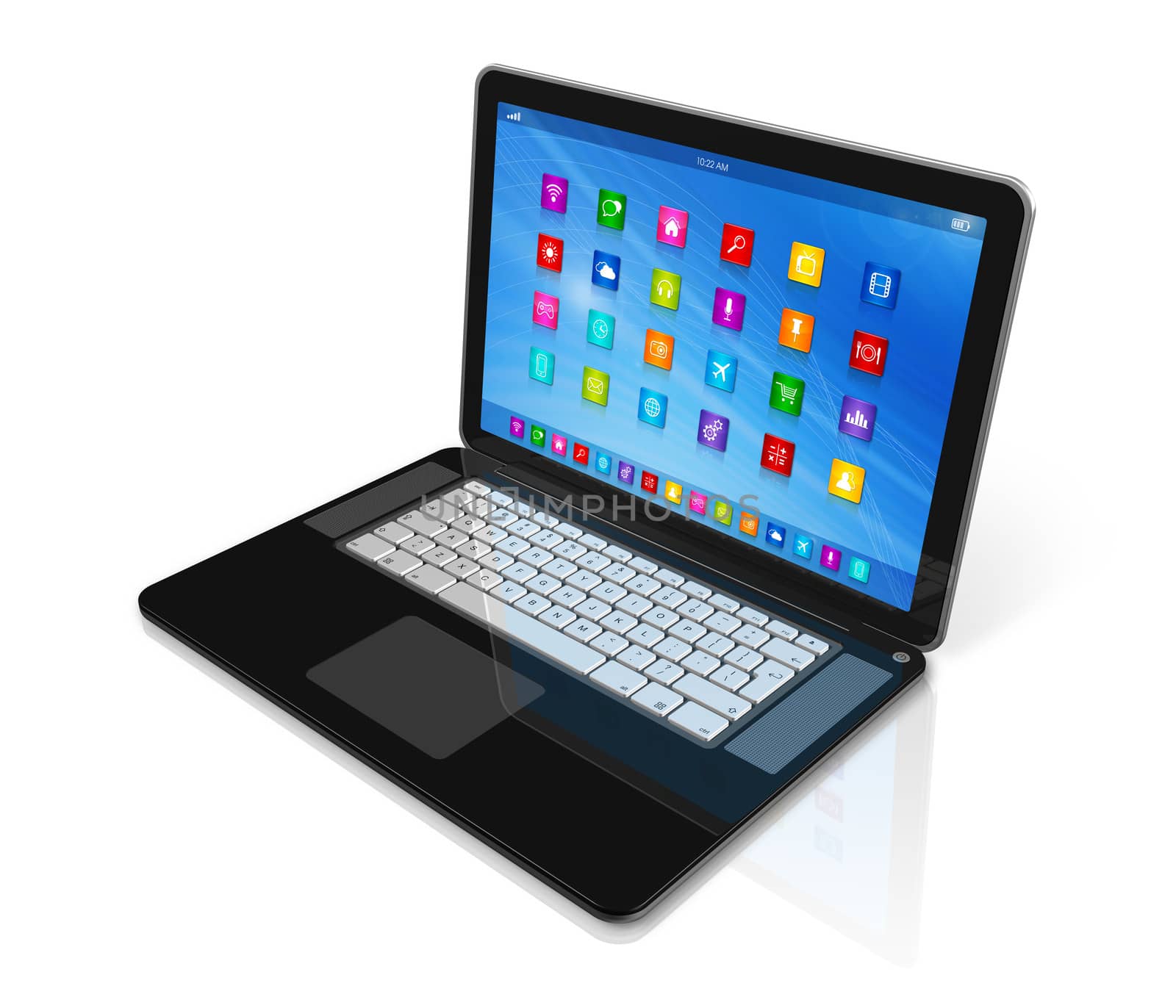 3D Laptop Computer - apps icons interface - isolated on white with clipping path