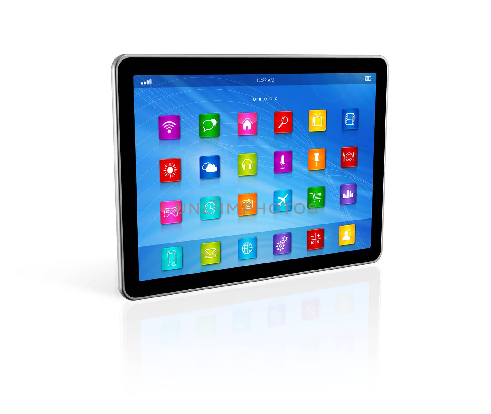 3D Digital Tablet Computer - apps icons interface - isolated on white with clipping path