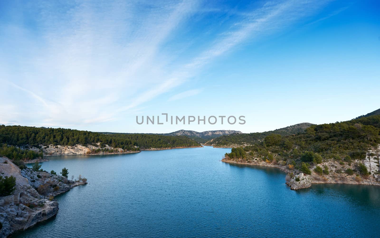 Dam lake Barrage de Bimont near Aix en Provence and Saint Victoire mountain