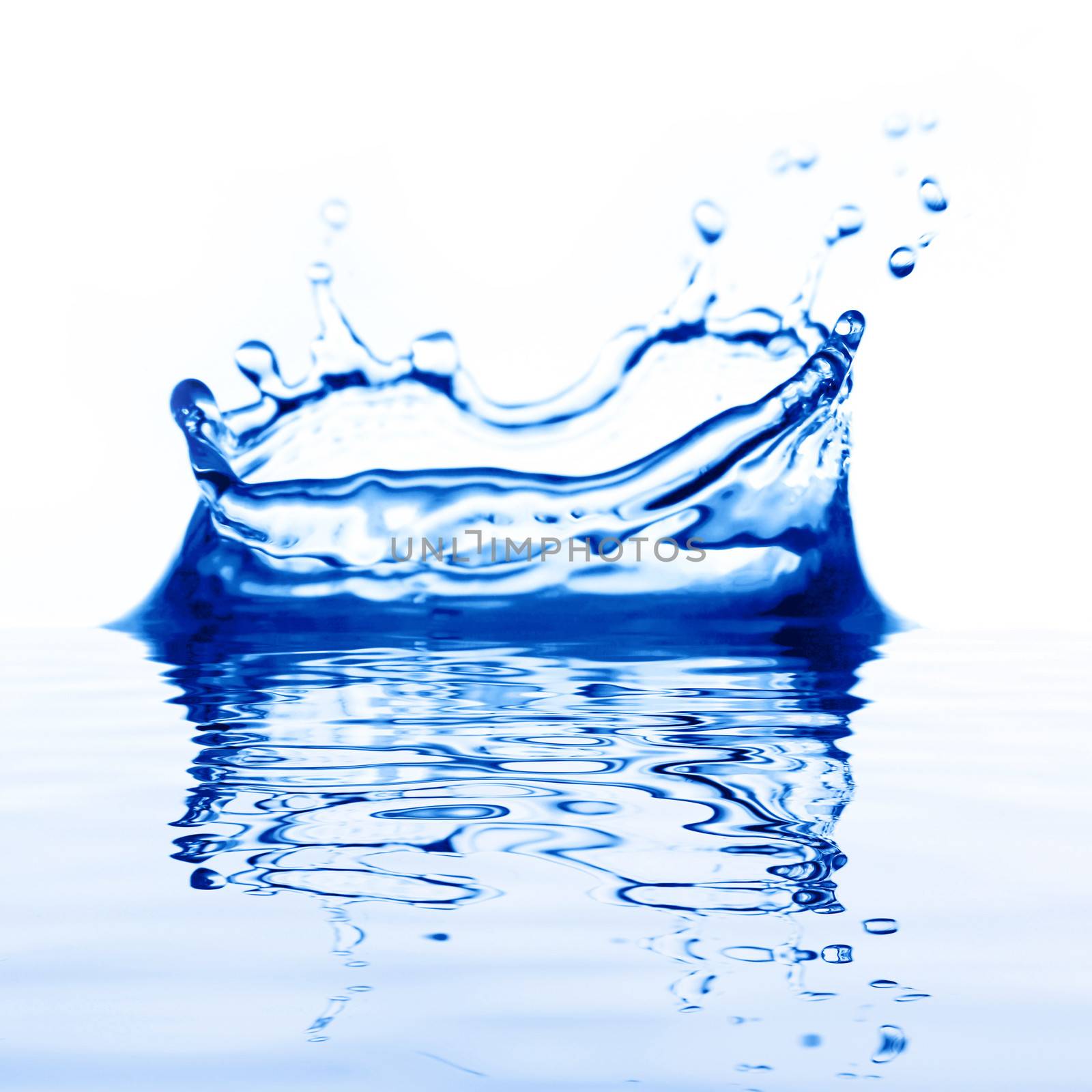 Blue water splash on white background