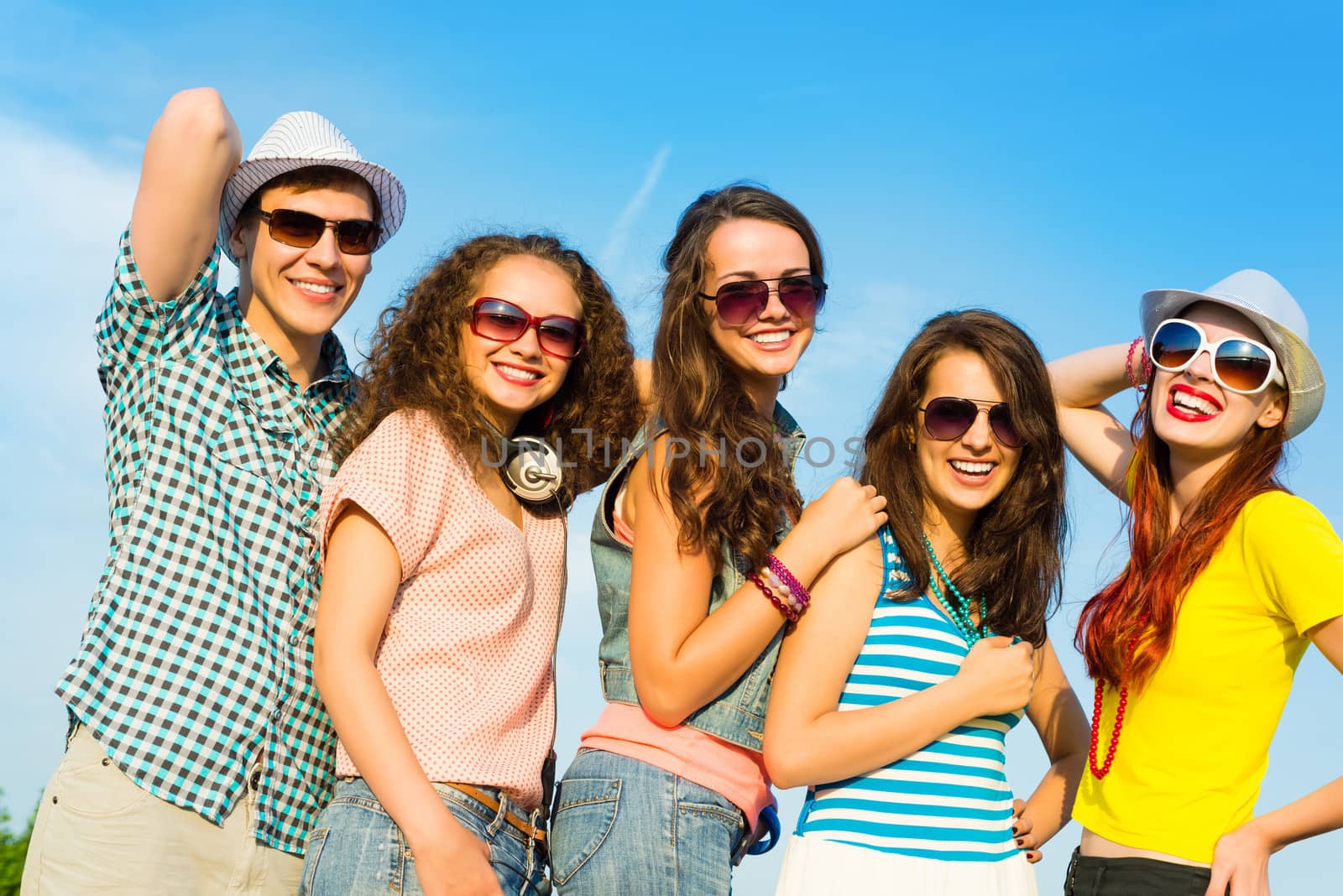 group of young people wearing sunglasses and hat by adam121