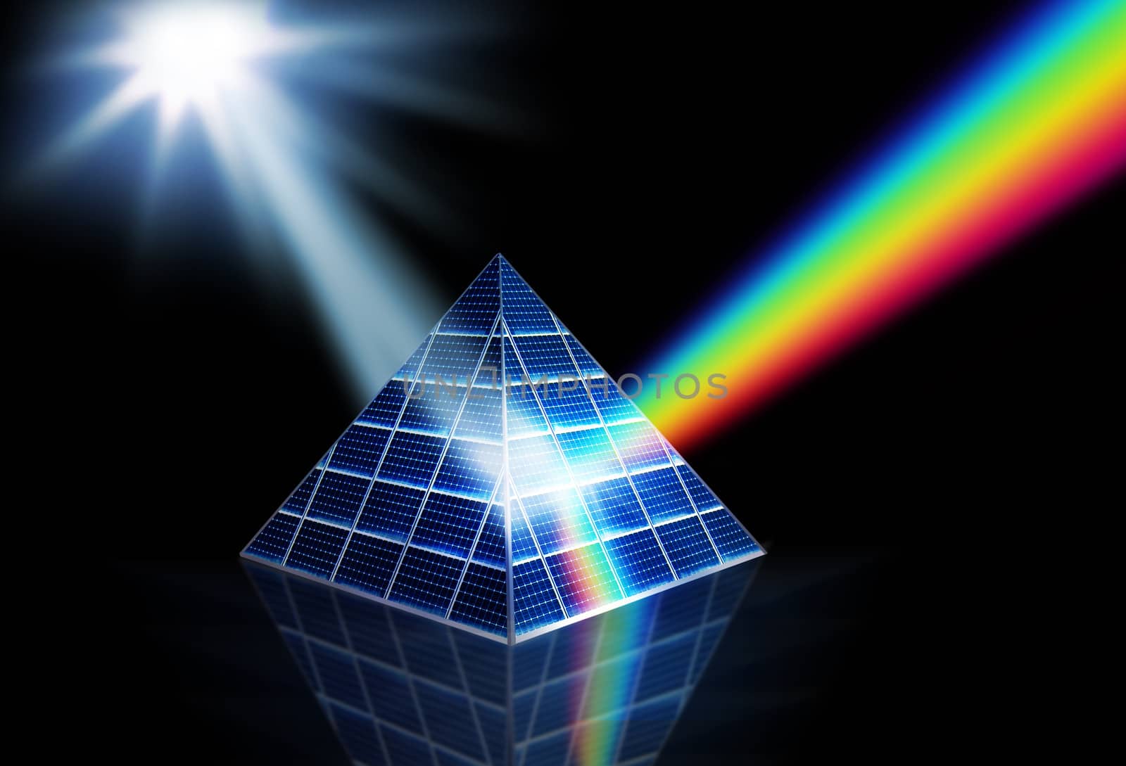 Solar panel prism turning sunlight into energy spectrum