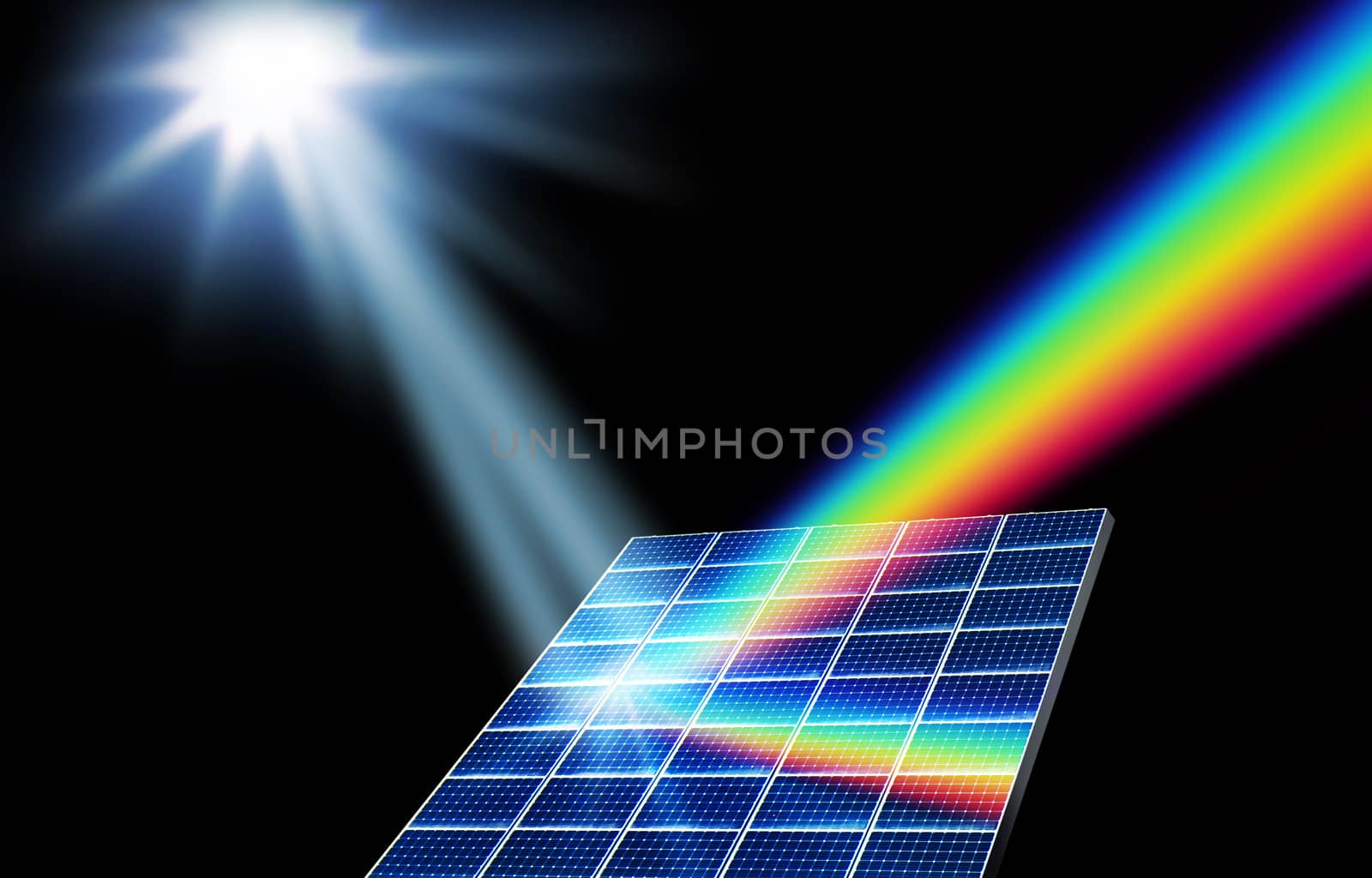 Solar panel collector turning sunlight into energy spectrum