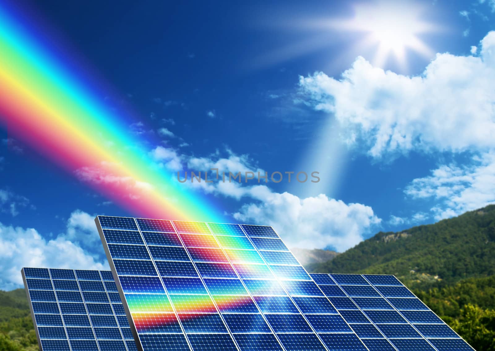 Solar energy panel collector reflecting sunlight spectrum